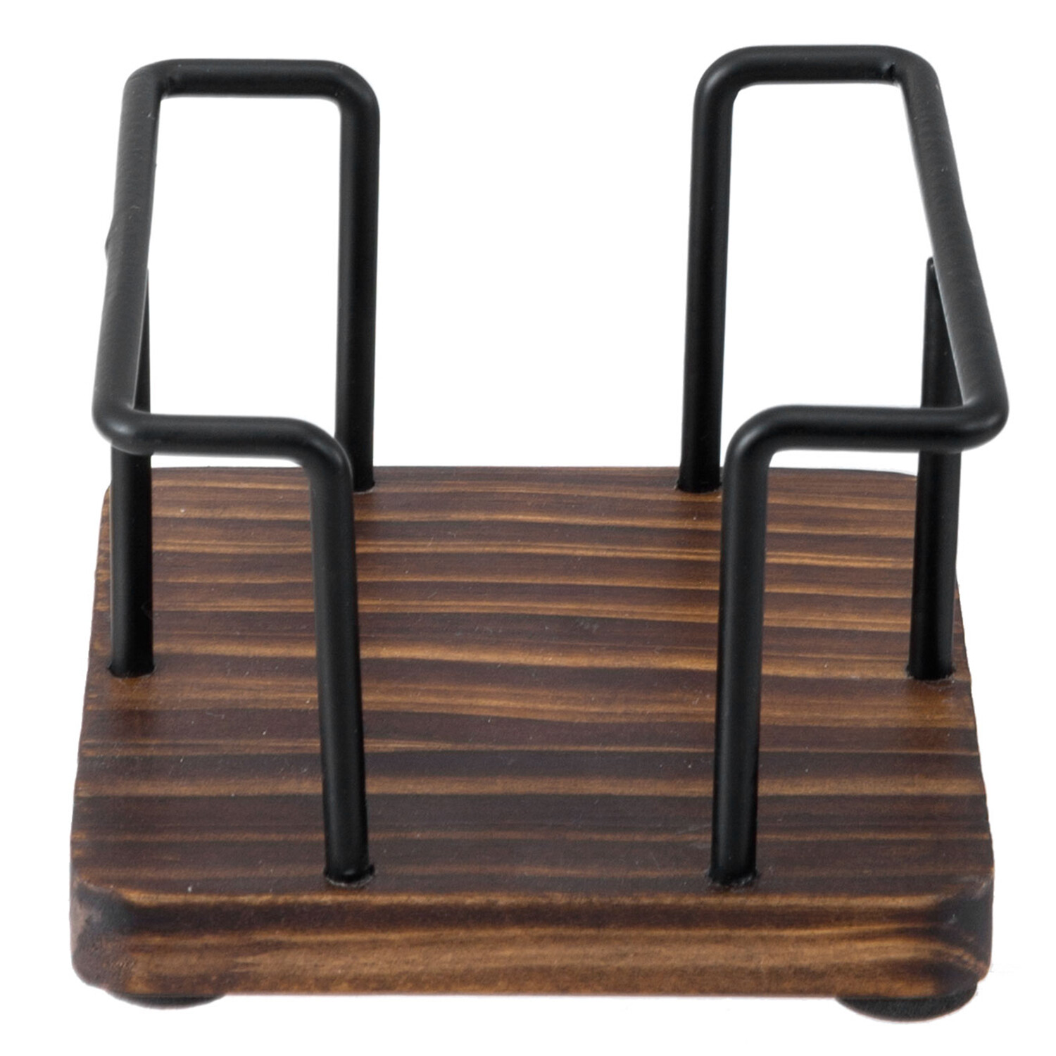 Brown Wood and Black Metal Sticky Note Cube Holder, Memo Pad Storage Dispenser