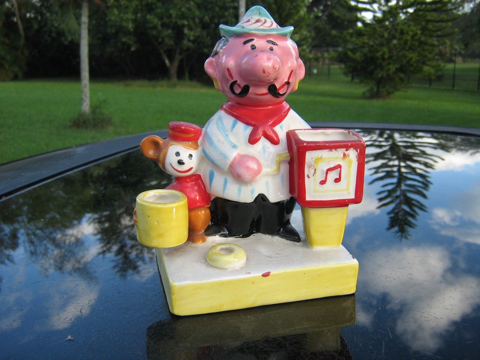 Vintage Earl Bernard Japan ceramic organ grinder/monkey desk caddy Clearance
