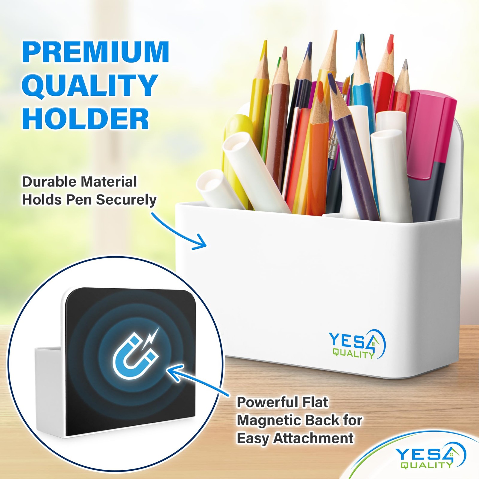 YES4QUALITY Magnetic Pen Holder with Strong Back & 2 White