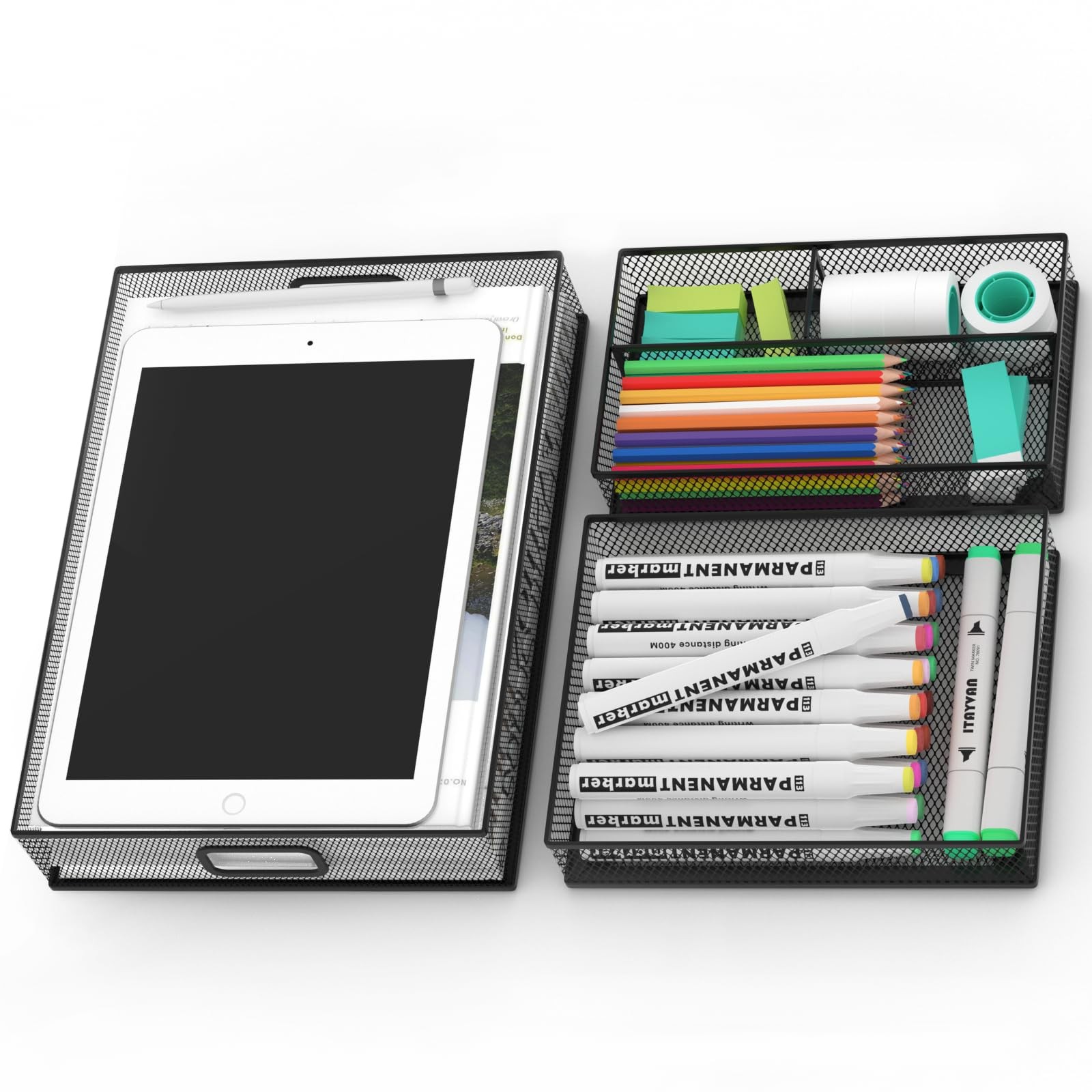 Desk Drawer Organizer Set, 3 Pcs Metal Mesh Office Drawer Organizers, Paper O…