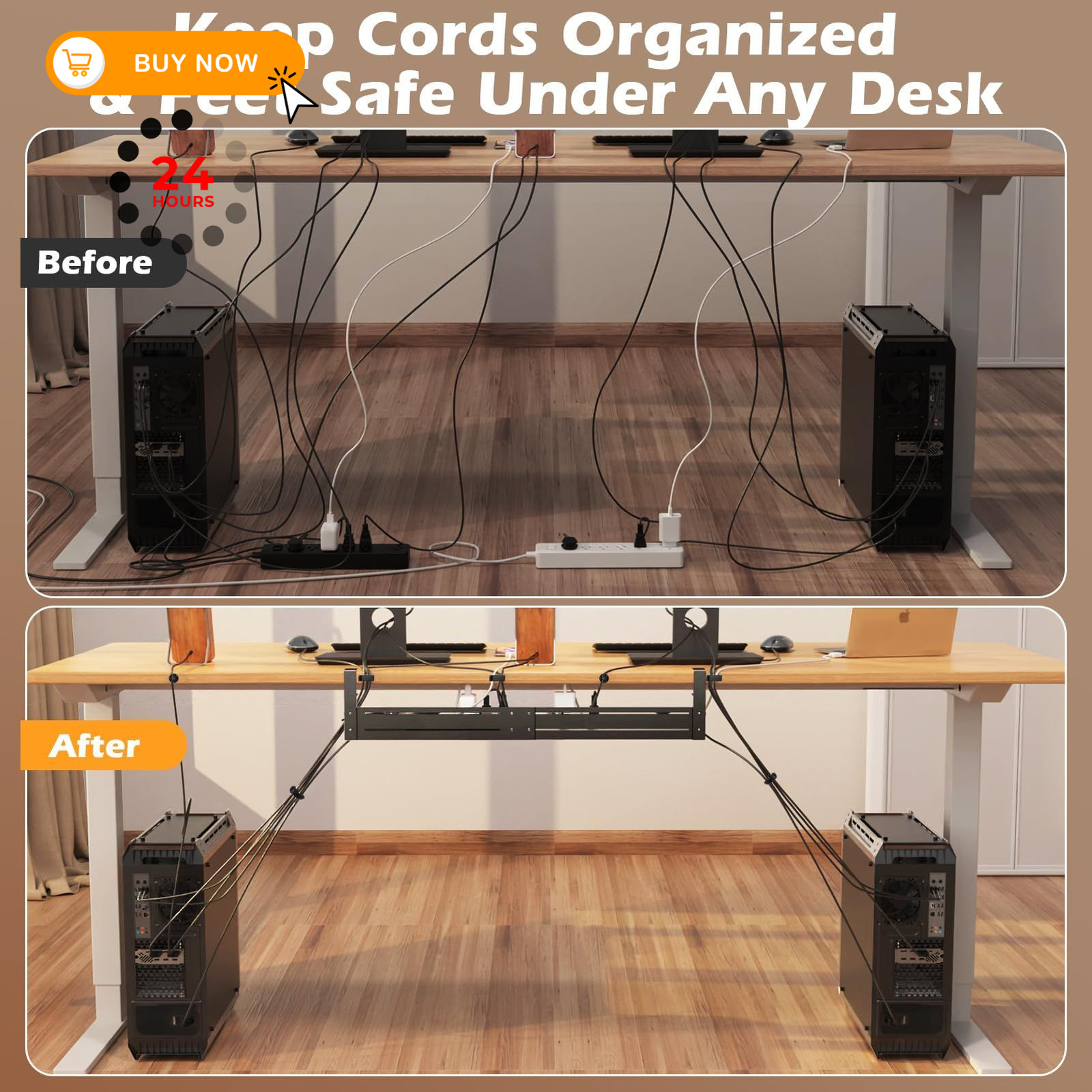 Strifuture Under Desk Cable Management Tray – 18-29in 18-29 inches, Black