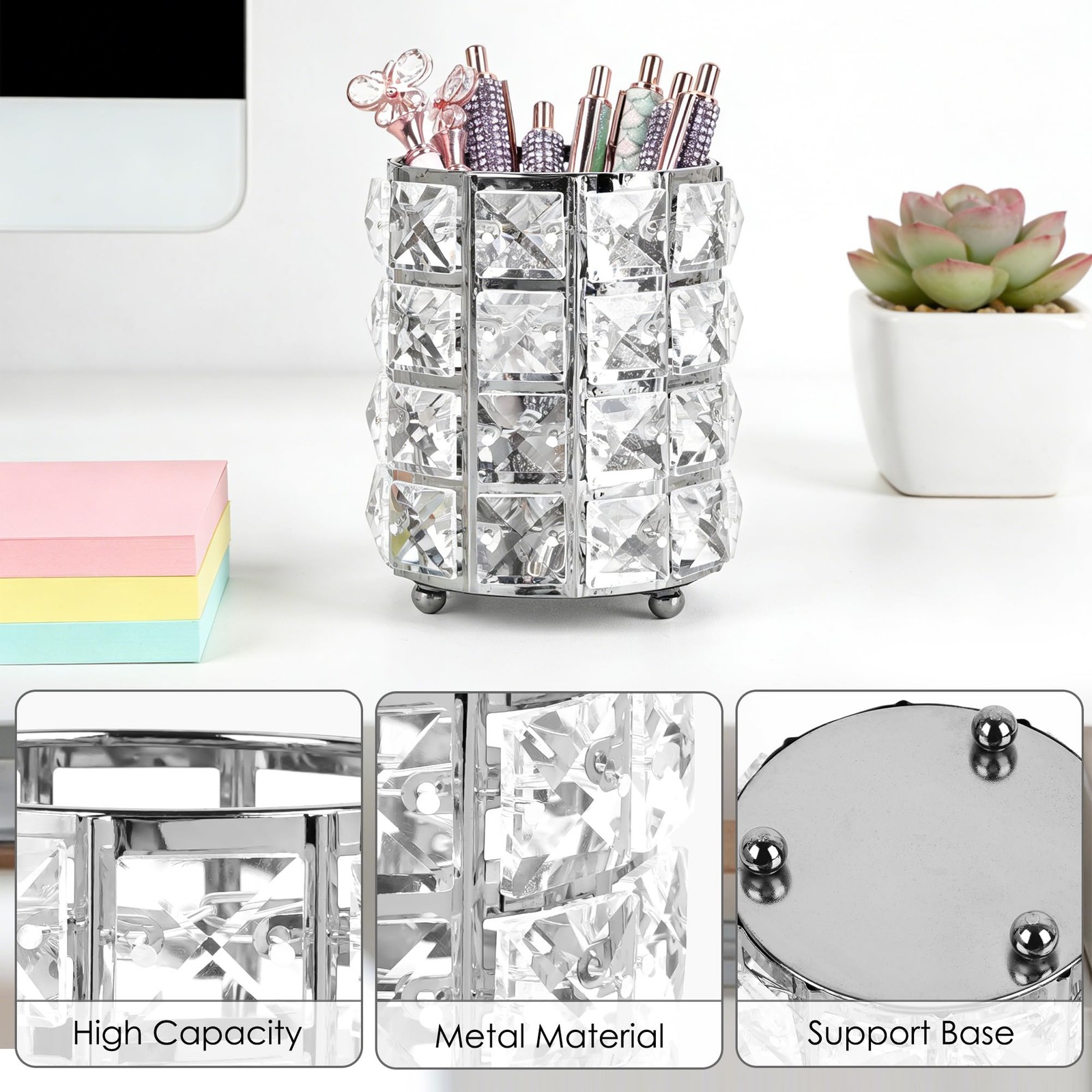 Crystal Pen Holder, Silver