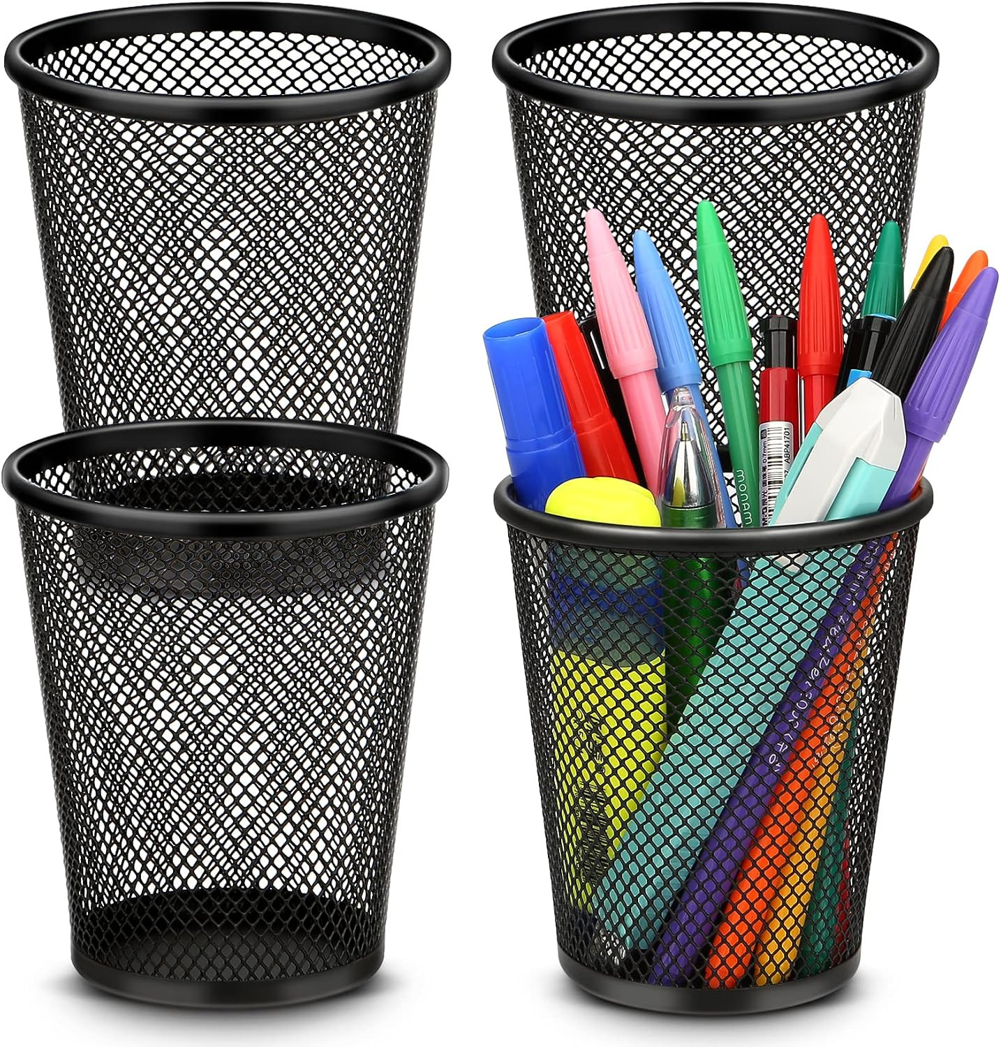 Pen Holder for Desk, Pencil Holder for Desk, 4 Pack Pencil Cup for Pen, Mesh Met