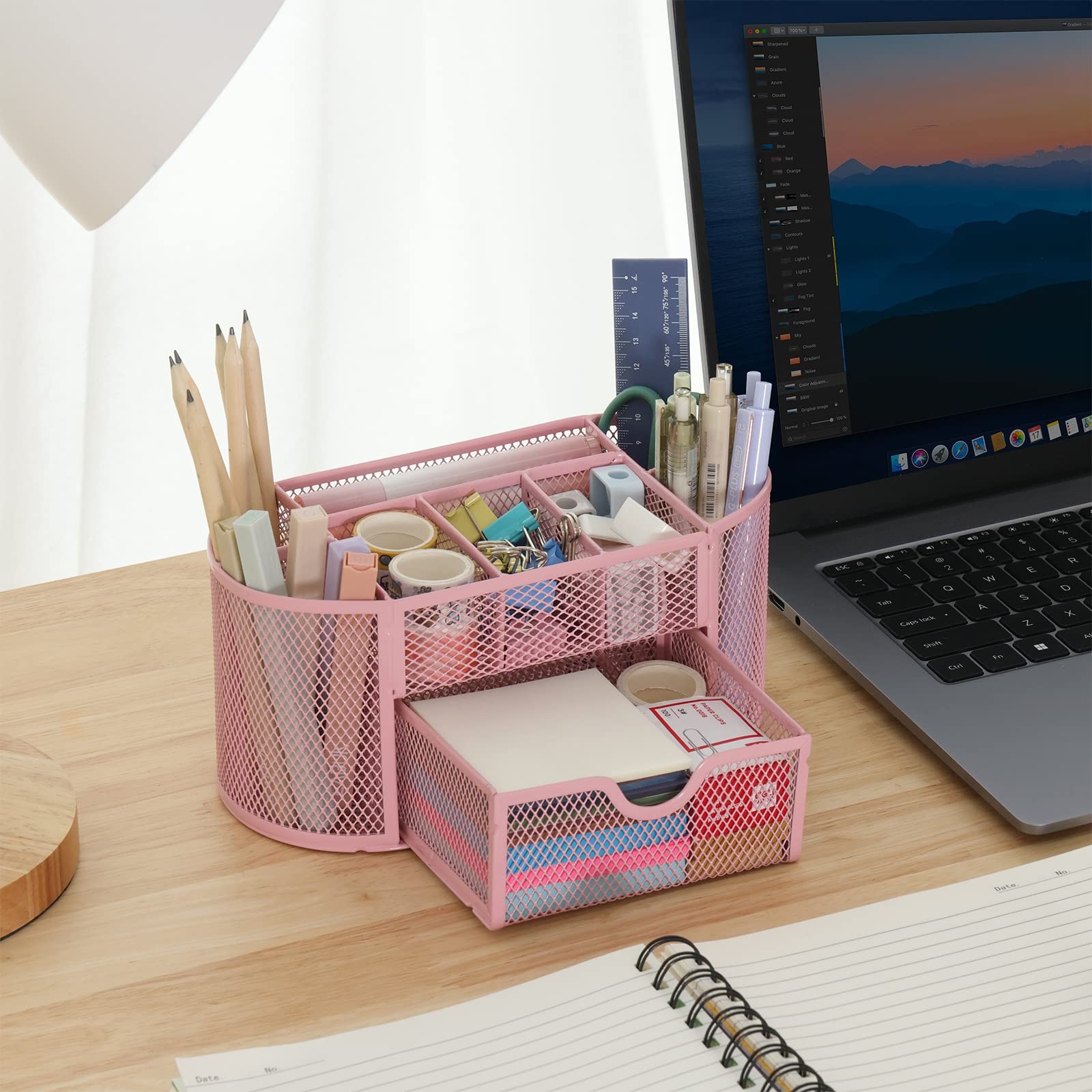 EOOUT Pink Desk Organizer, Pen Holder for and Accessories, Mesh