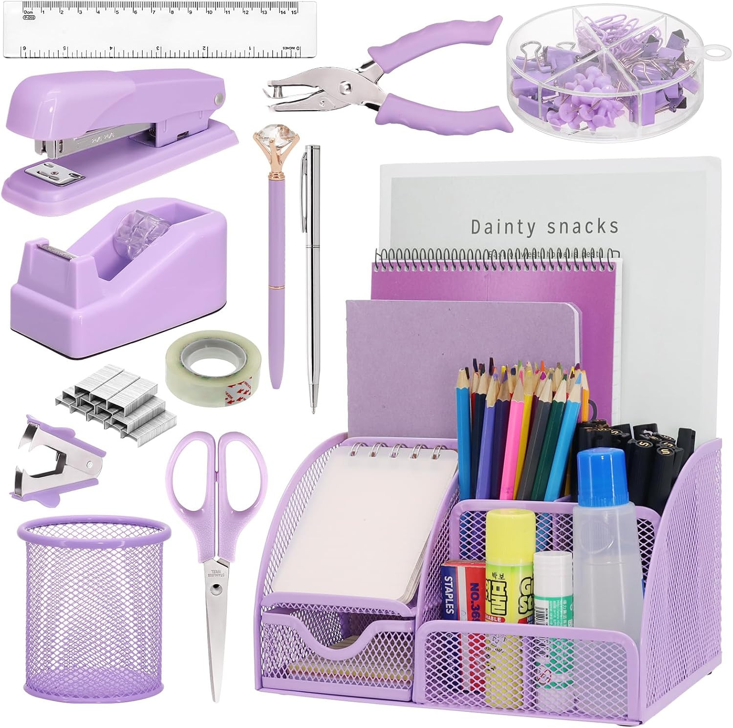 13-In-1 Office Desk Organizer Set with Stapler and Tape Dispenser, Pen Holder, S