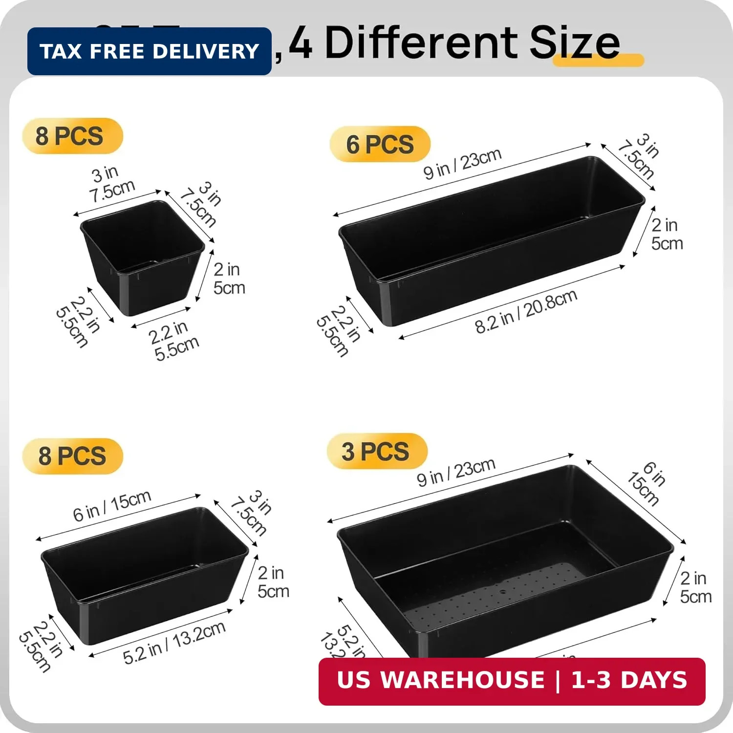 Vtopmart 25 PCS Office Desk Drawer Organizers Set, 4-Size Versatile Plastic Draw