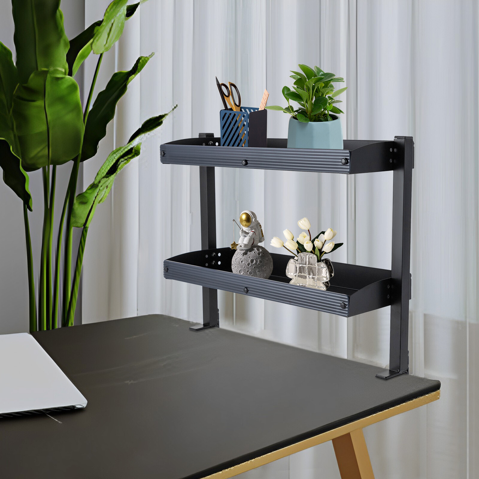 2 Tier Clip-on Desk Storage Home Office Shelf Carbon Steel Desktop Organize Tray