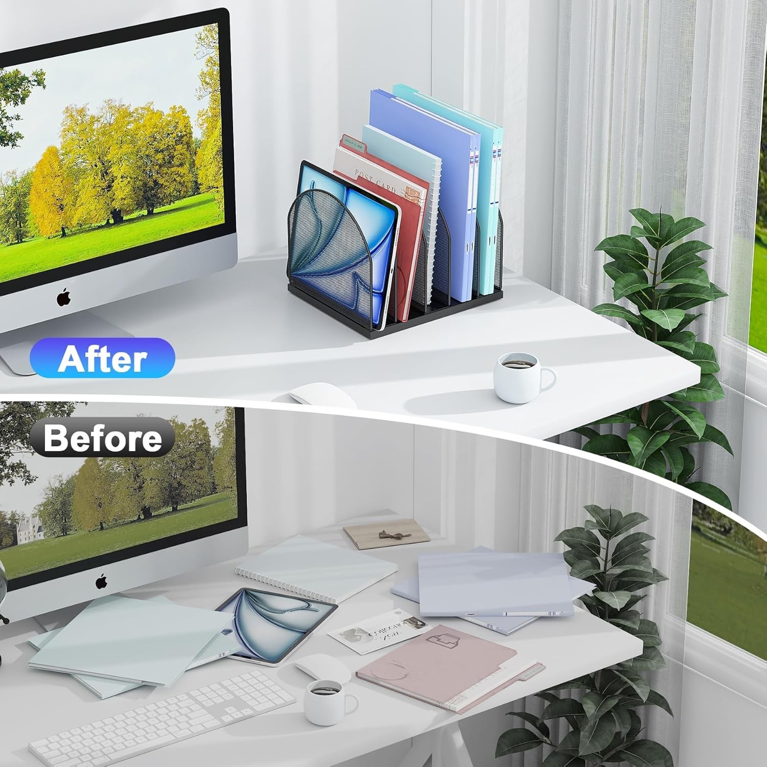 Desktop File Organizer, Desk Organizer with 5 Compartments, Paper Organizer f…