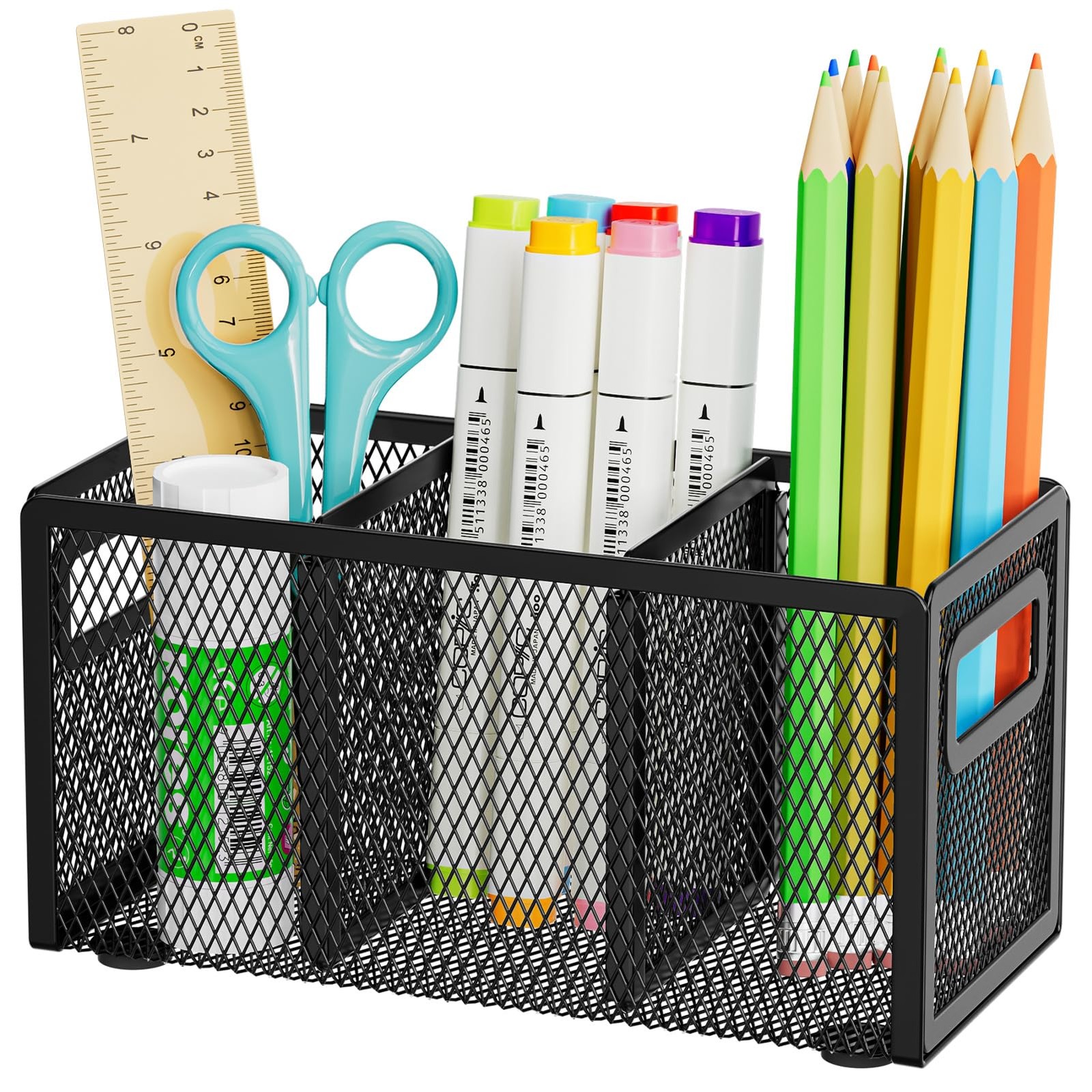 Mesh Pen Holder for Desk,Pencil Holder Desk Organizer 3 Adjustable Compartmen…