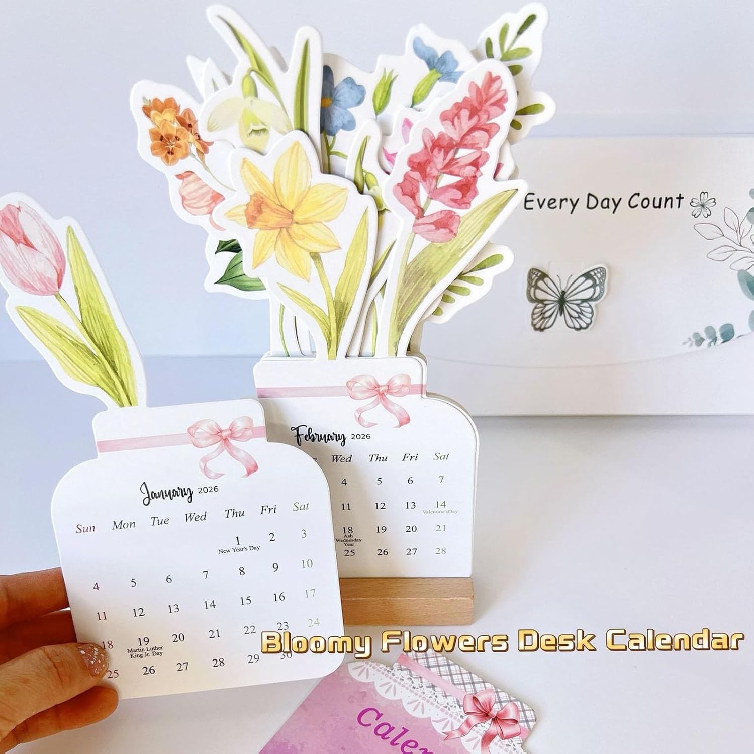 2026 Creative Floral Desk Calendar,Mini Flowers Standing Calendar,Small 1PC