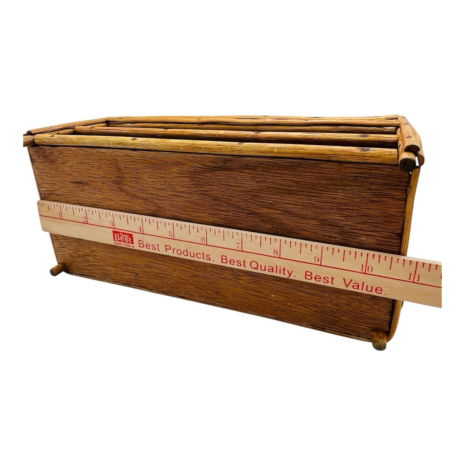 VTG Rattan Desk Organizer Bamboo Letter Tray Boho Basket Weave Office Storage
