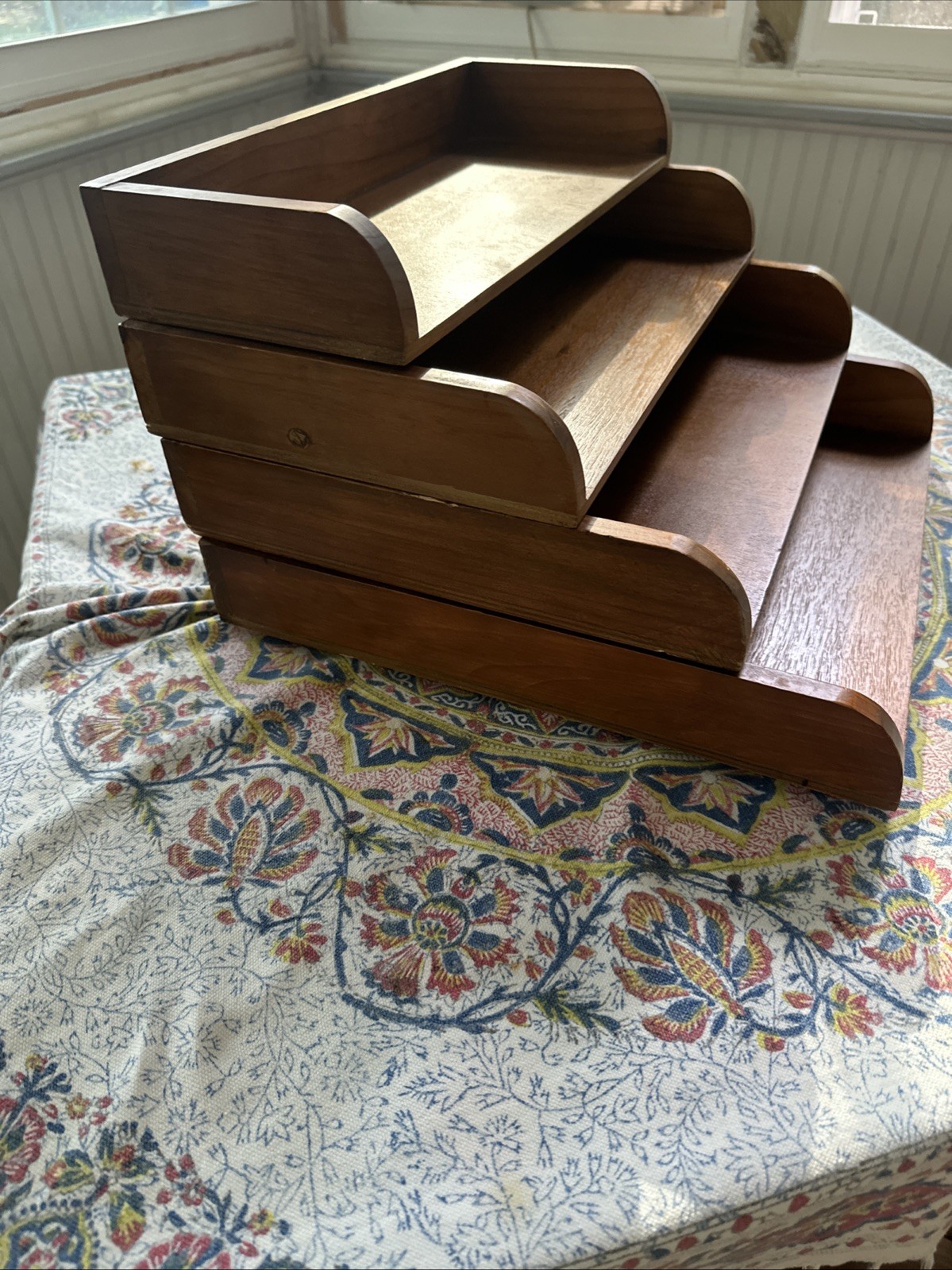 Vintage Wood Paper Letter Tray Holder Stackable Organizer Office