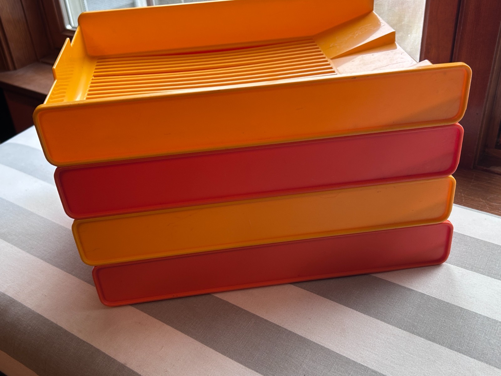 vintage Gustavsberg plastic stacking desk paper trays orange yellow MCM Sweden