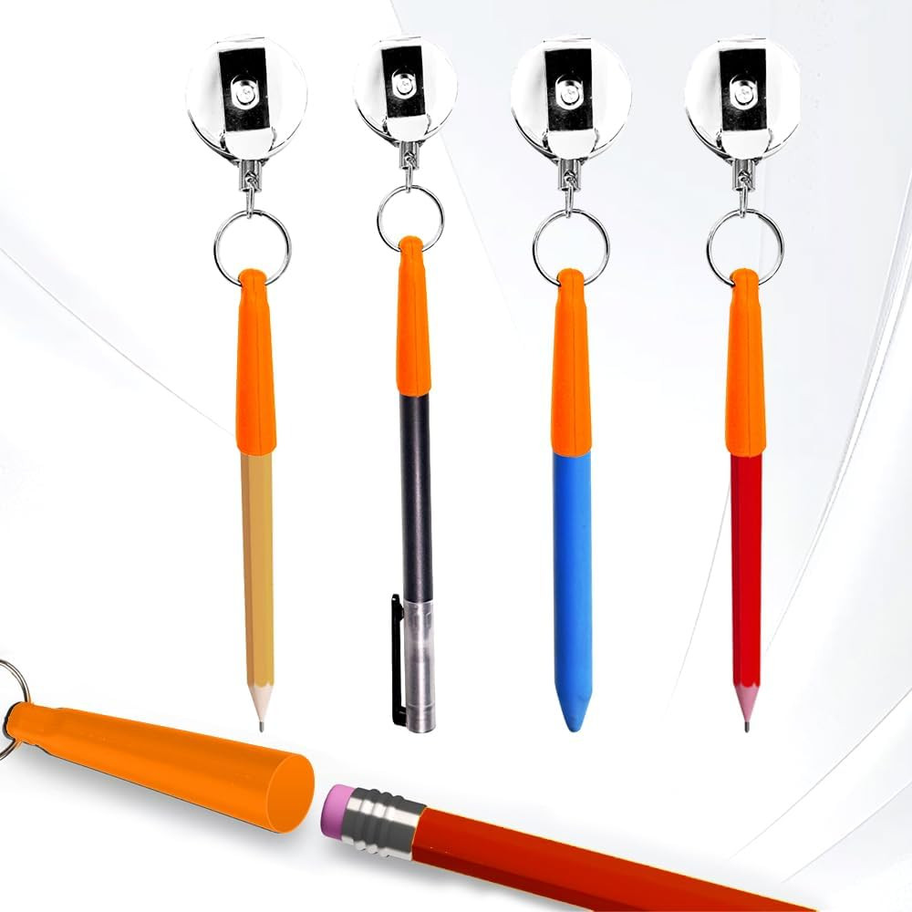 25-514 6Pcs Retractable Pull Pen Pencil Holder with 26” Steel Pull Wire, Elasti