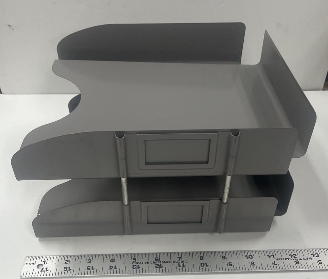 Vintage Industrial Steel Metal Double Stacked Paper Tray Desk Organizer LOOK!