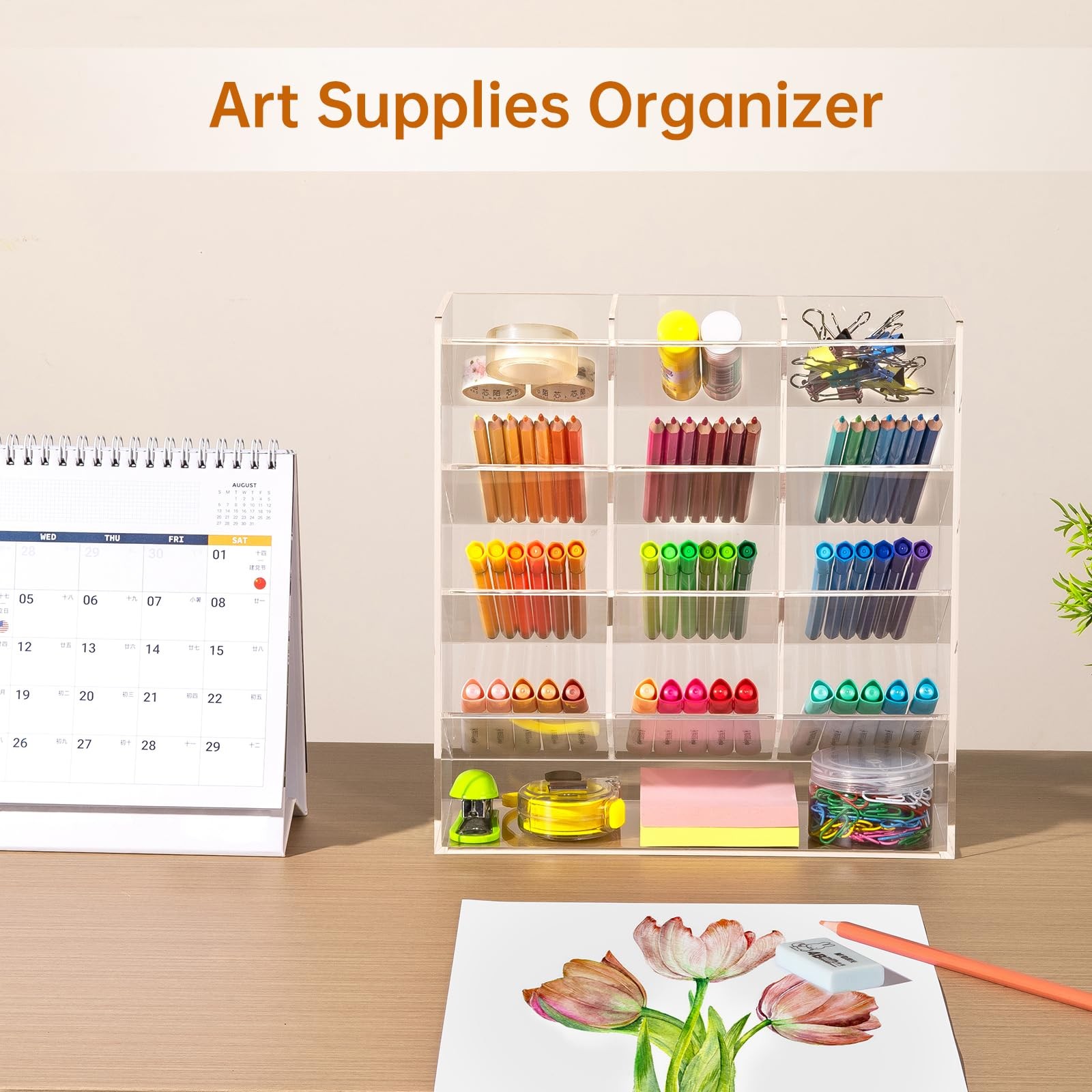 Acrylic Vertical Marker Organizer for 150 Markers with 13 Compartments, Clear…