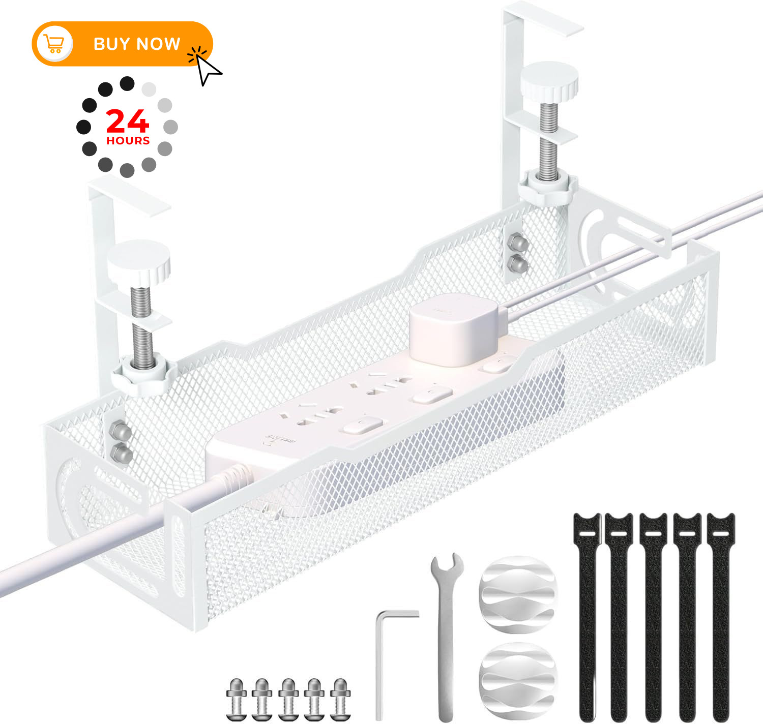 Under Desk Cable Management 15.35 inches x 4.72 inches, 1Pack-White (15.3”)