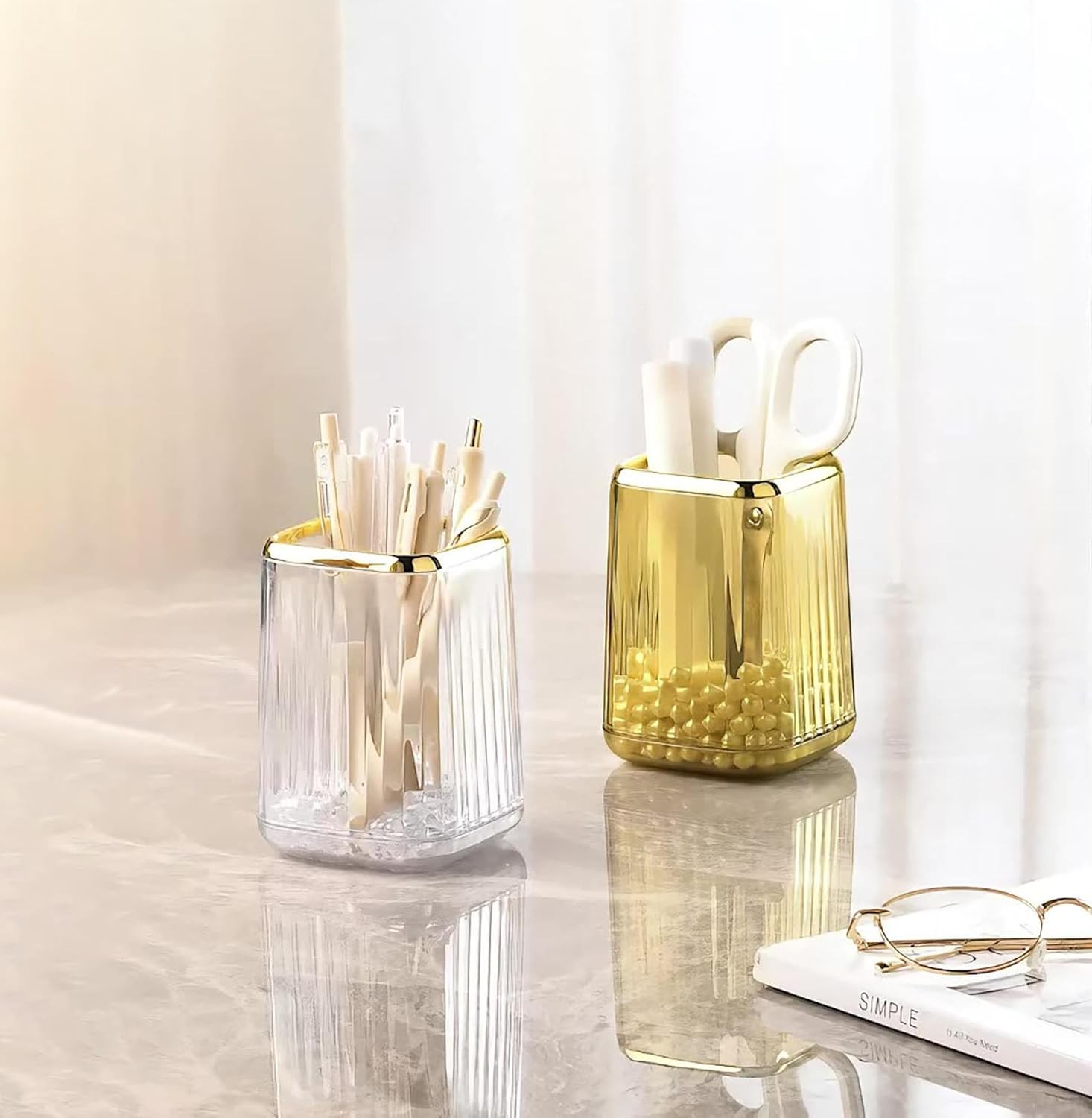 Acrylic Pen Holder Cute Clear Green Desk Organizer Pencils Makeup Brushes