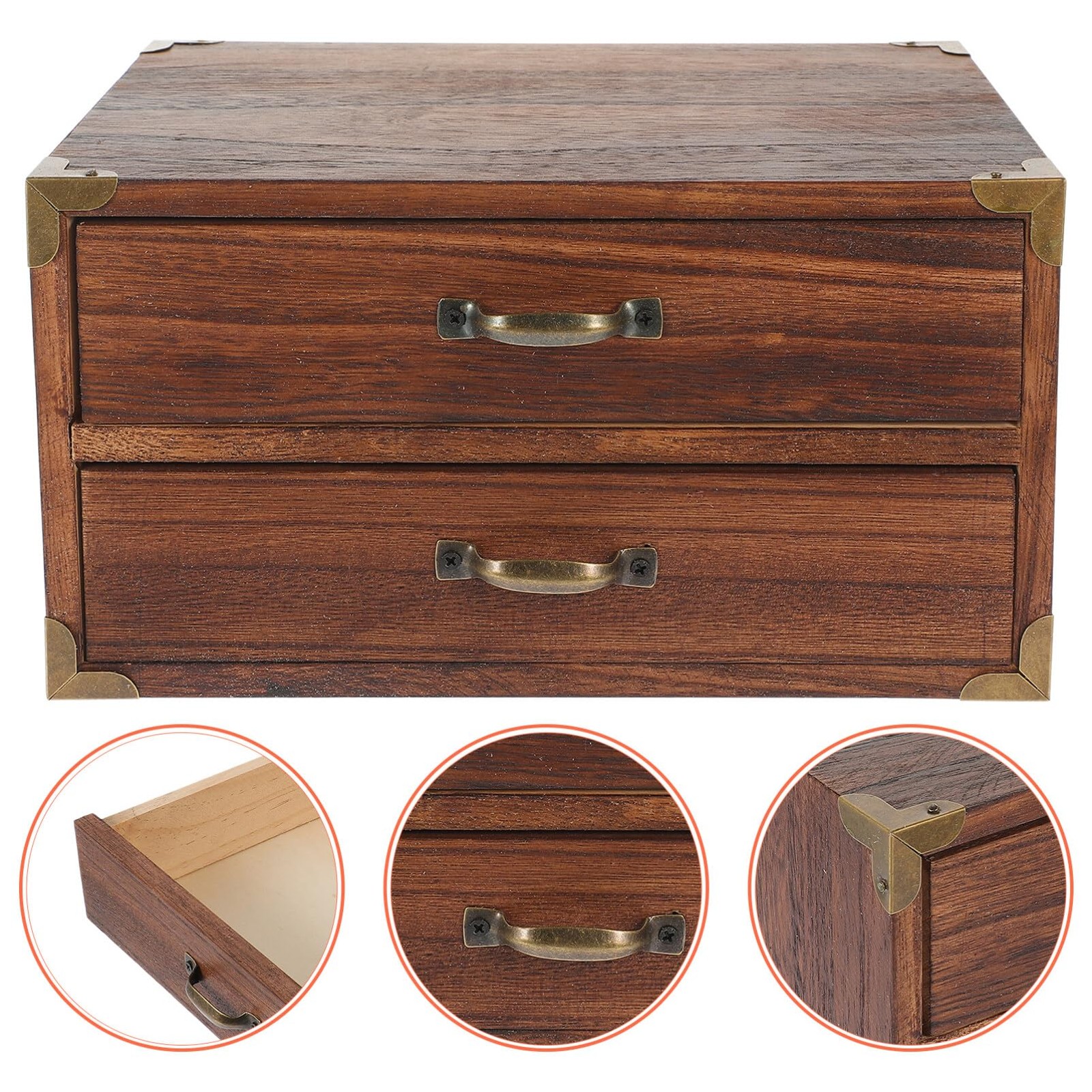 Alipis 2 Drawer Wooden Desktop Organizer – 24.00X18.00X13.00CM, Coffee 1