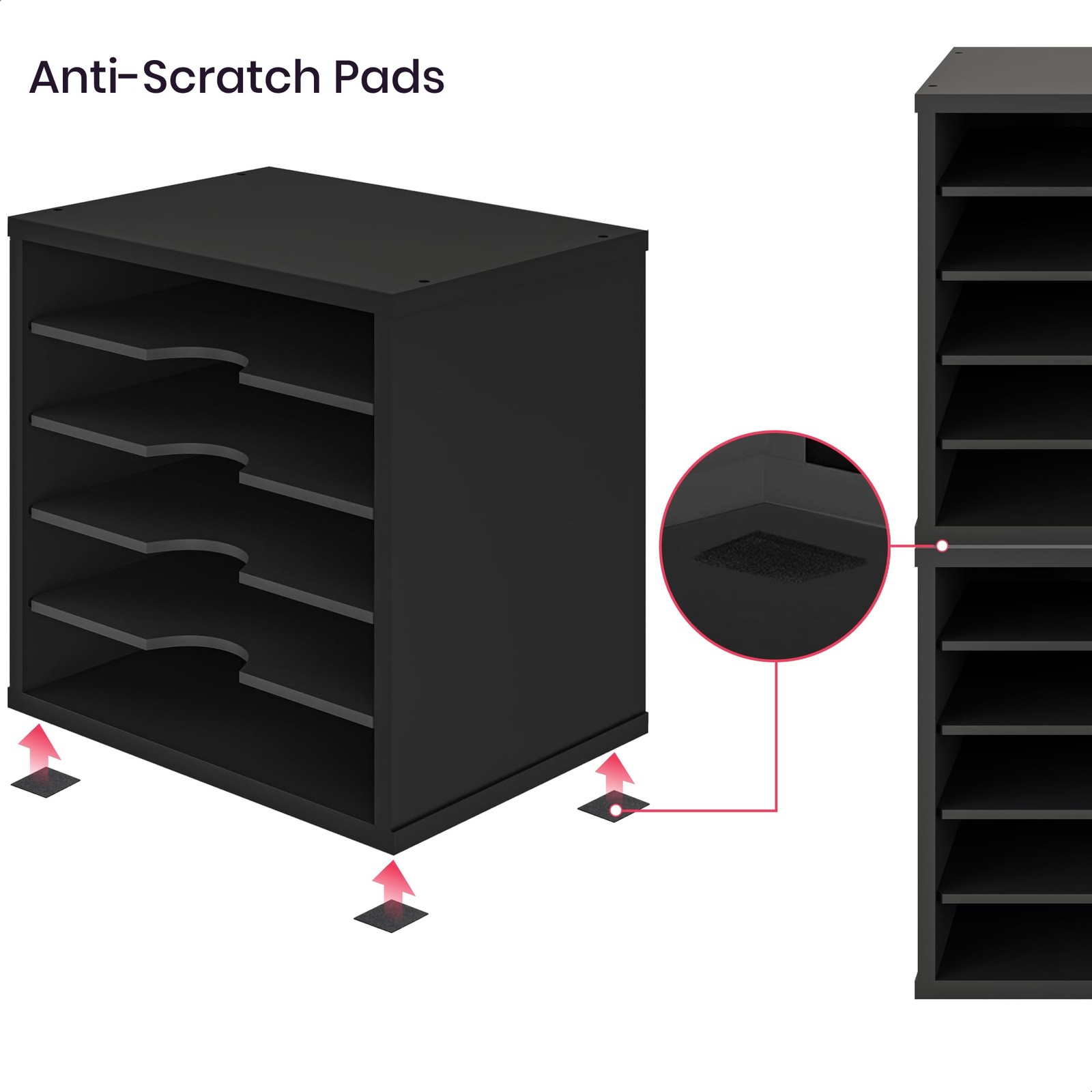 Black 5Tier File Organizer For Desk Wooden Mail Sorter Adjustable Shelves