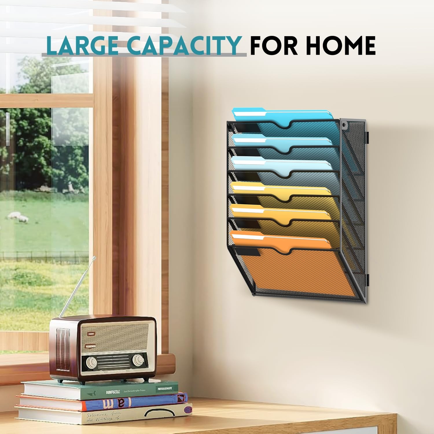 SUPEASY 6 Tier Wall File Organizer, Hanging Mounted Mail 6-Tier, Black