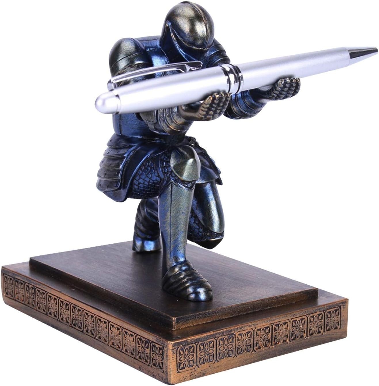 Executive Knight Pen Holder in Blue Resin for Desk Organization and Decor