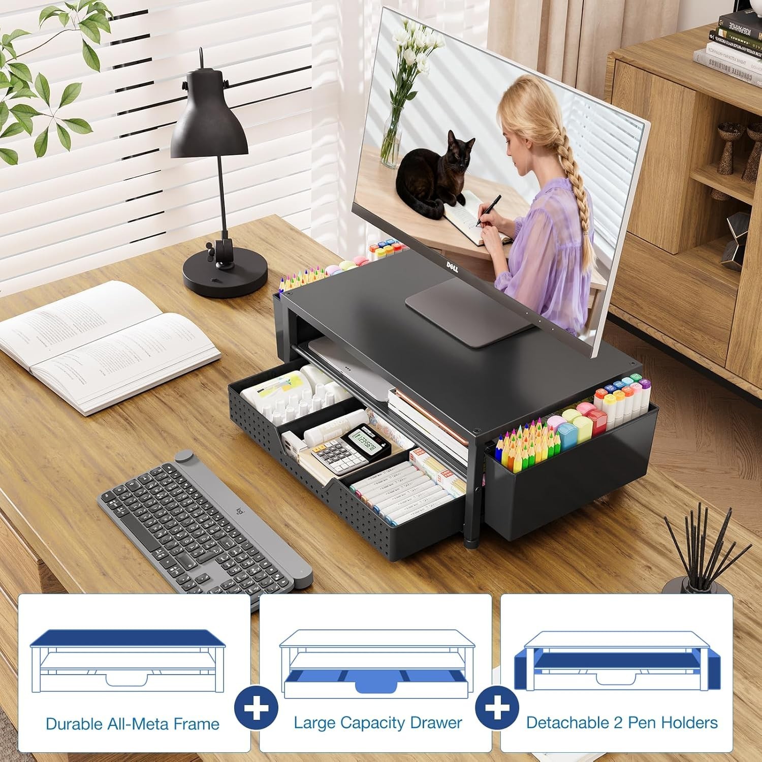 Desk Organizers and Accessories, Computer Monitor Stand Riser with Drawer and…