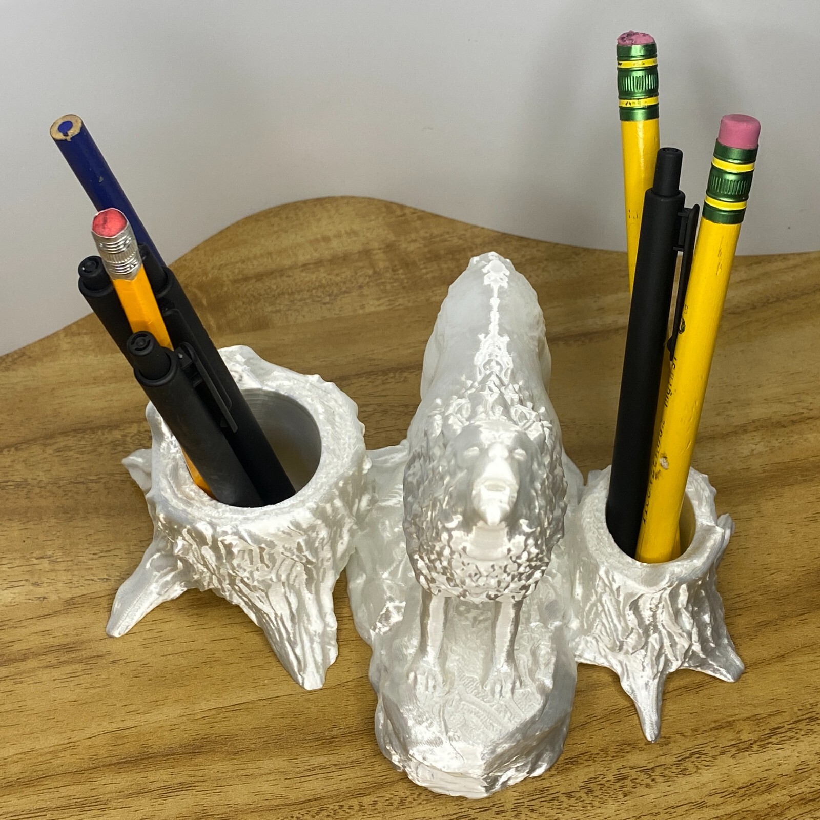 White Wolf Howling Pen Pencil Holder 3D Printed Desk Organizer Wolf Lover Gift
