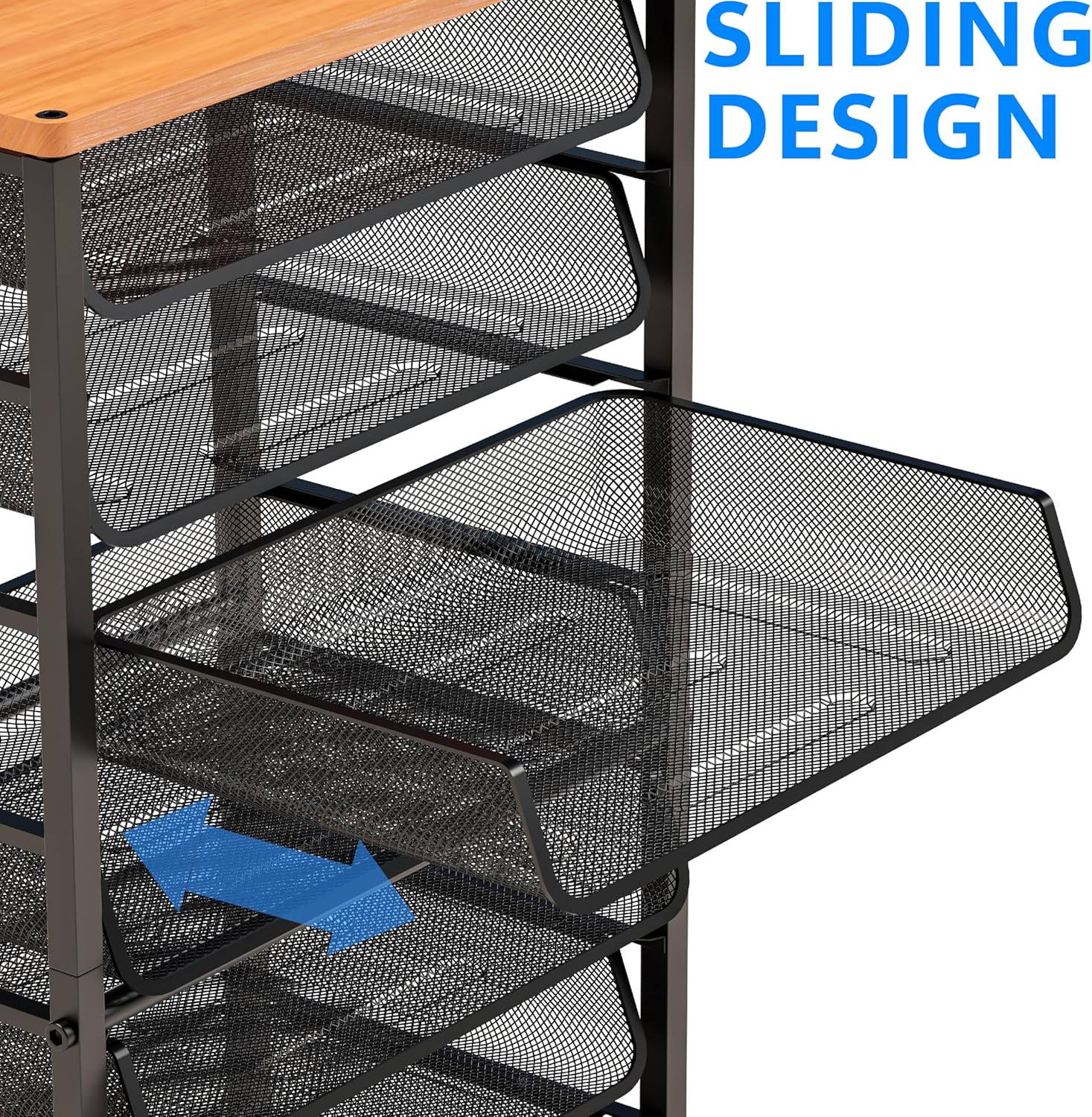 12-Tier Rolling File Cart, Desk File Organizer with 11 Mesh Sliding Trays, Lette