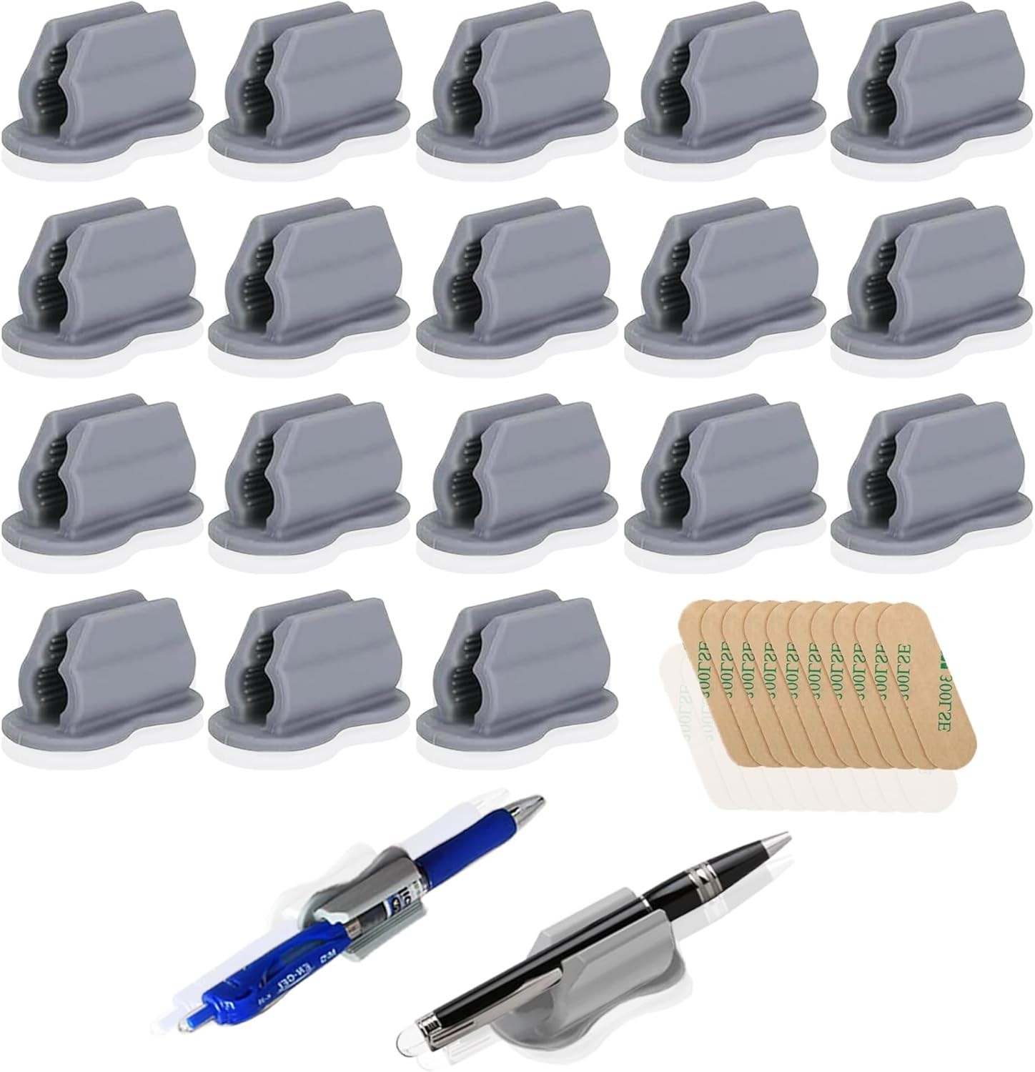 20 Pack Silicone Pen Holder Desk Adhesive Pencil Holders extra 10 Sticker Pads