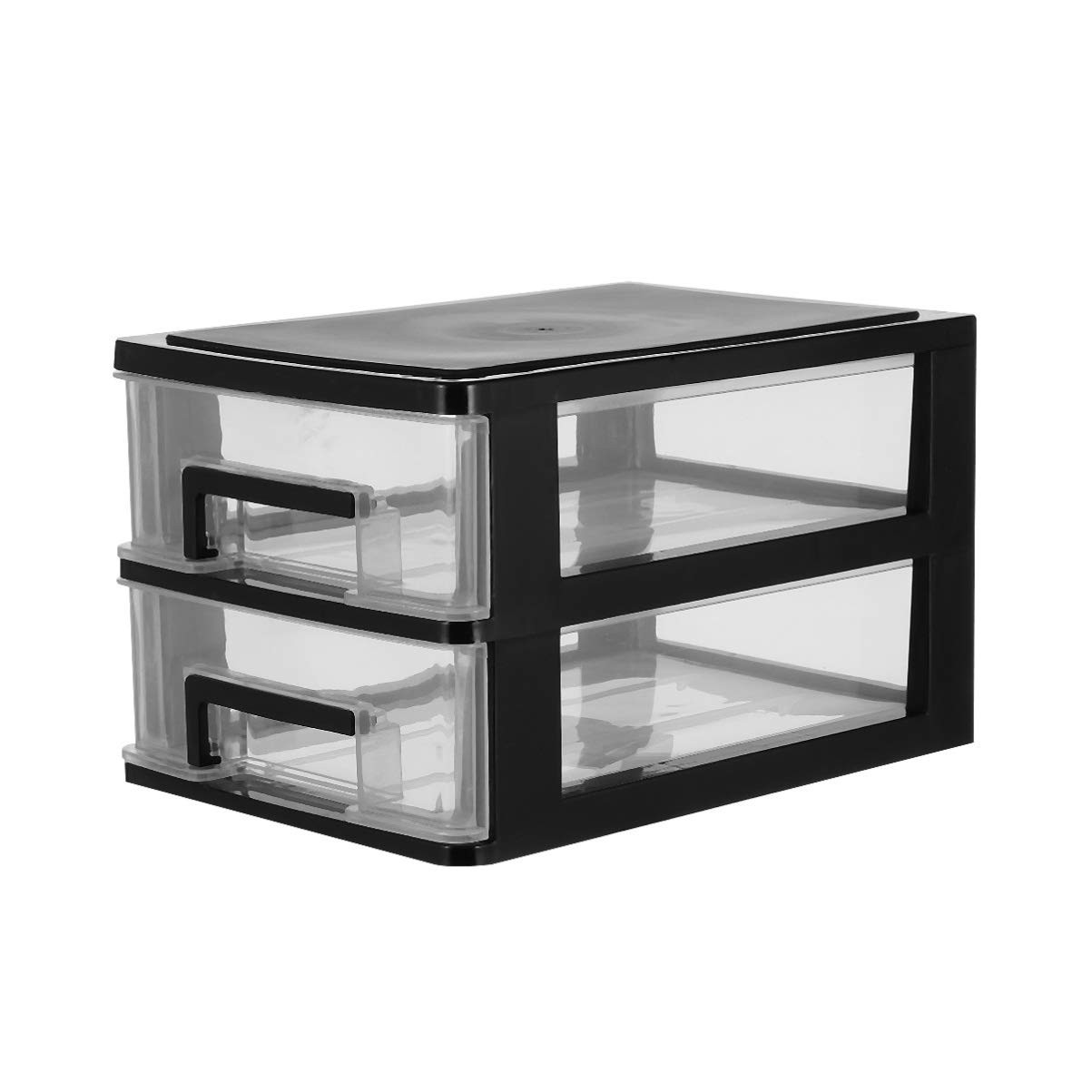 Wakauto 2-Tier Clear Desktop Organizer with Drawers -Stackable Size 1, Black