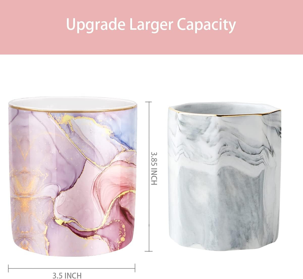 Pink Pen Holder for Desk, Premium Ceramic Pencil Holder Pen Cup Marker Holder Ma
