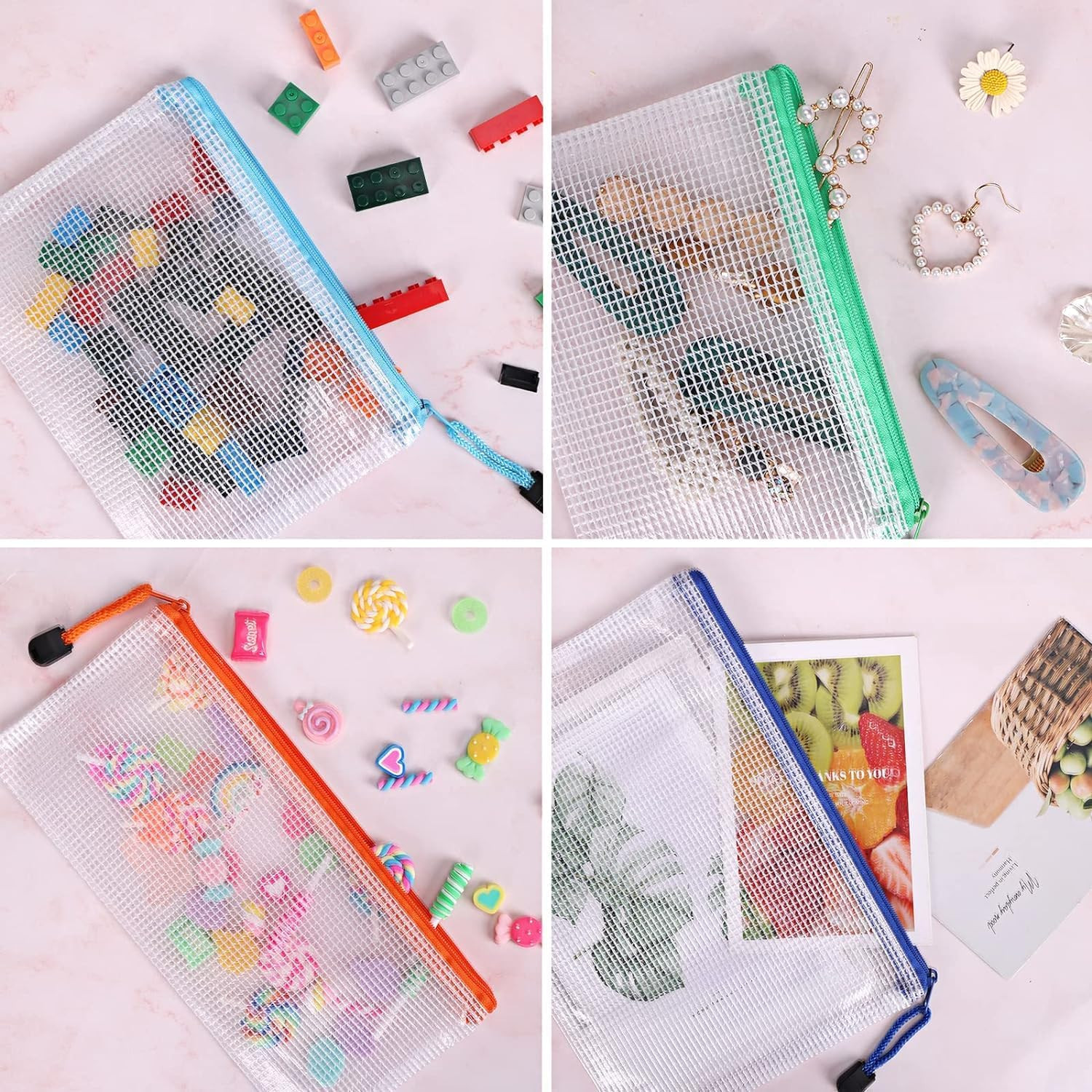 30 Mesh Zipper Pouch Bags in 8 Sizes 8 Colors Waterproof for Organization