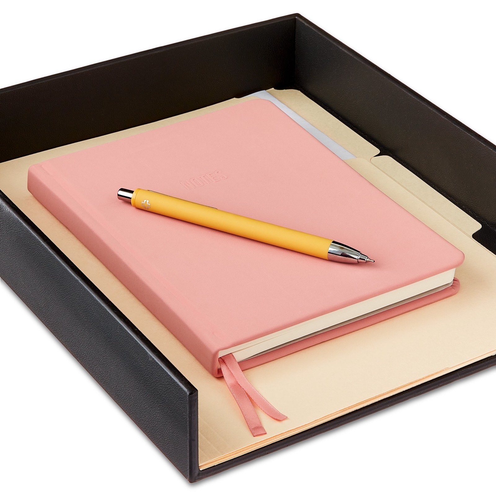 (3 pack)Simulated Leather Letter Tray, 10 in x 12 in x 2 in, Rich Black