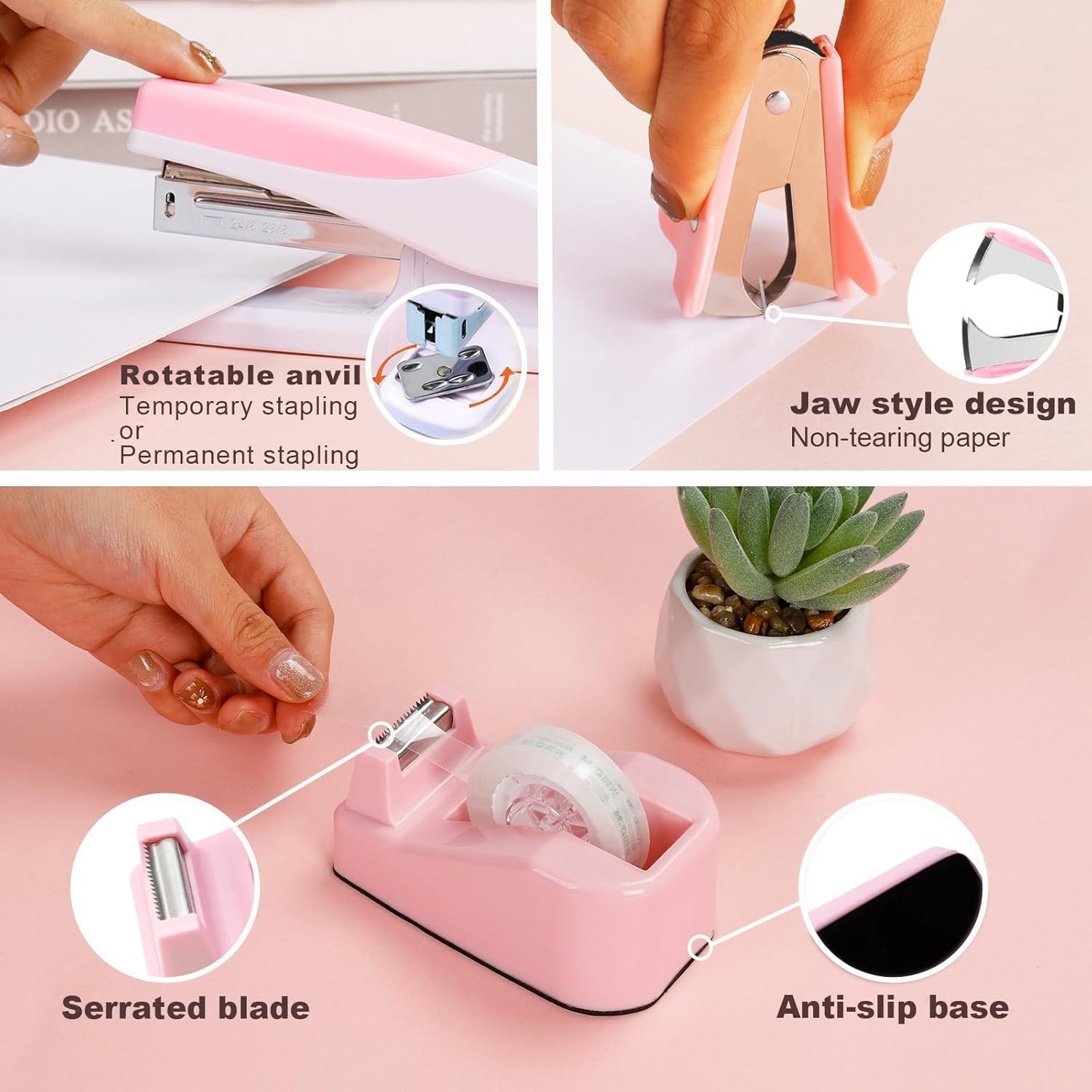 Pink Office Supplies, Pink Desk Accessories for Women, Cute Stapler and Tape …