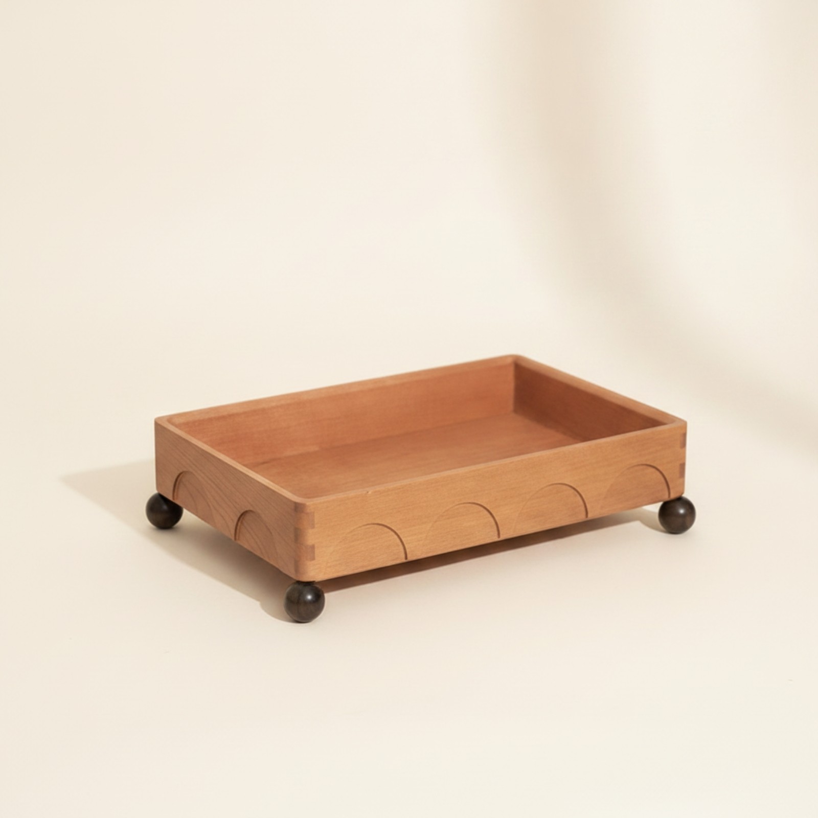 Wooden Tray with Feet Rectangular Wood Storage Tray Space-Saving for Dresser