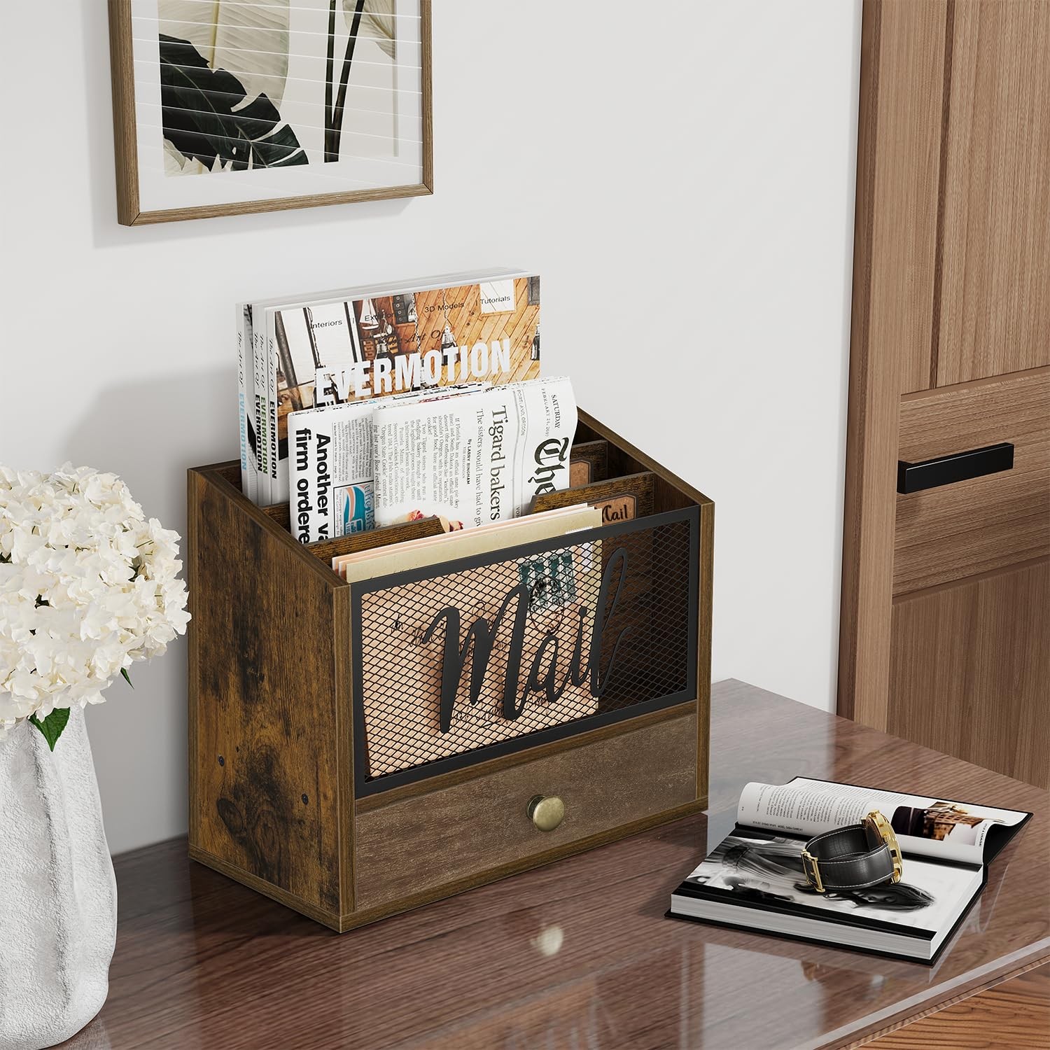 Mail Organizer Countertop 3 Compartments Drawer Sorter Desk Wall Mounted Holder
