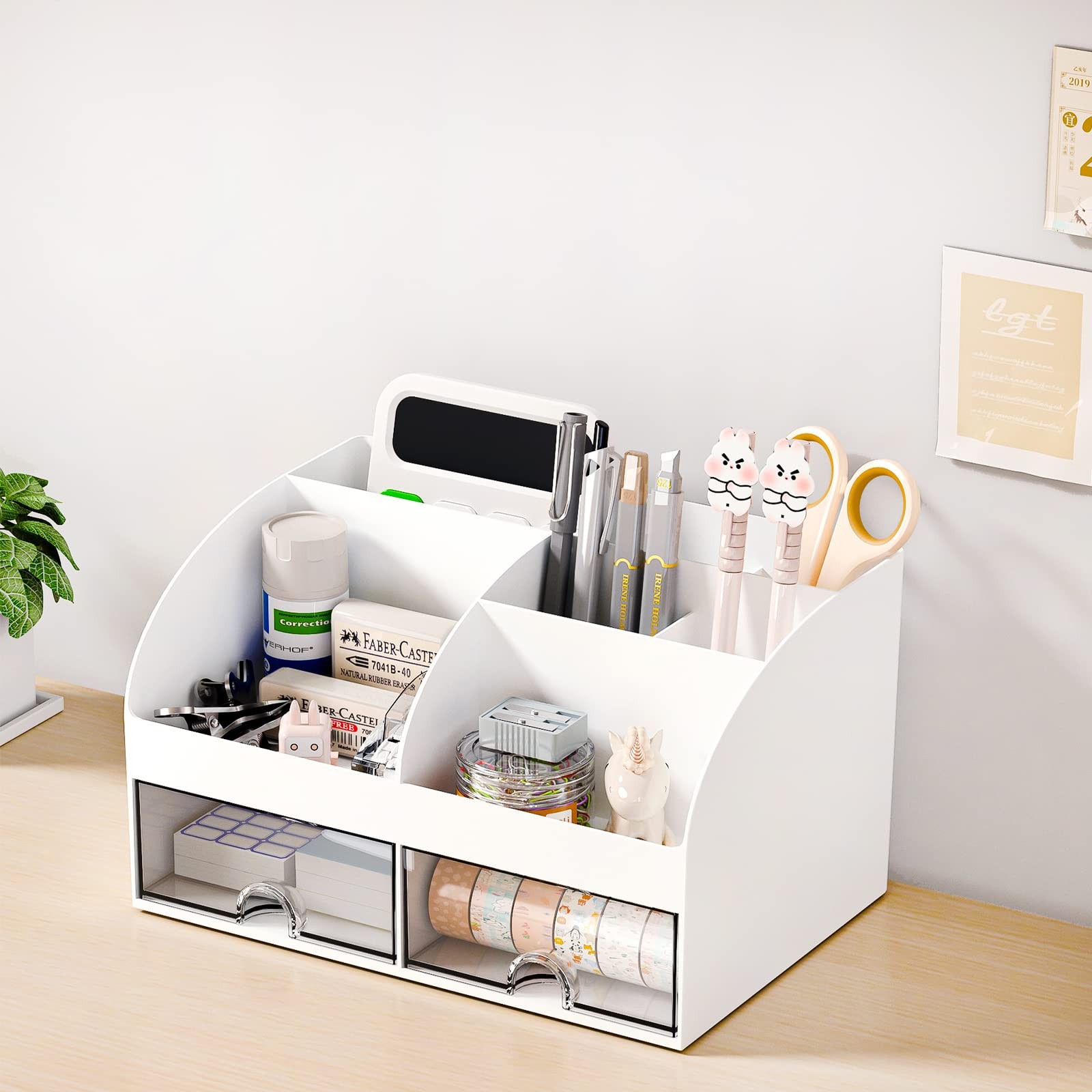 COMFYROOM Desk Organizer, 6 Compartments, 2 Drawers, White, 2~Pack