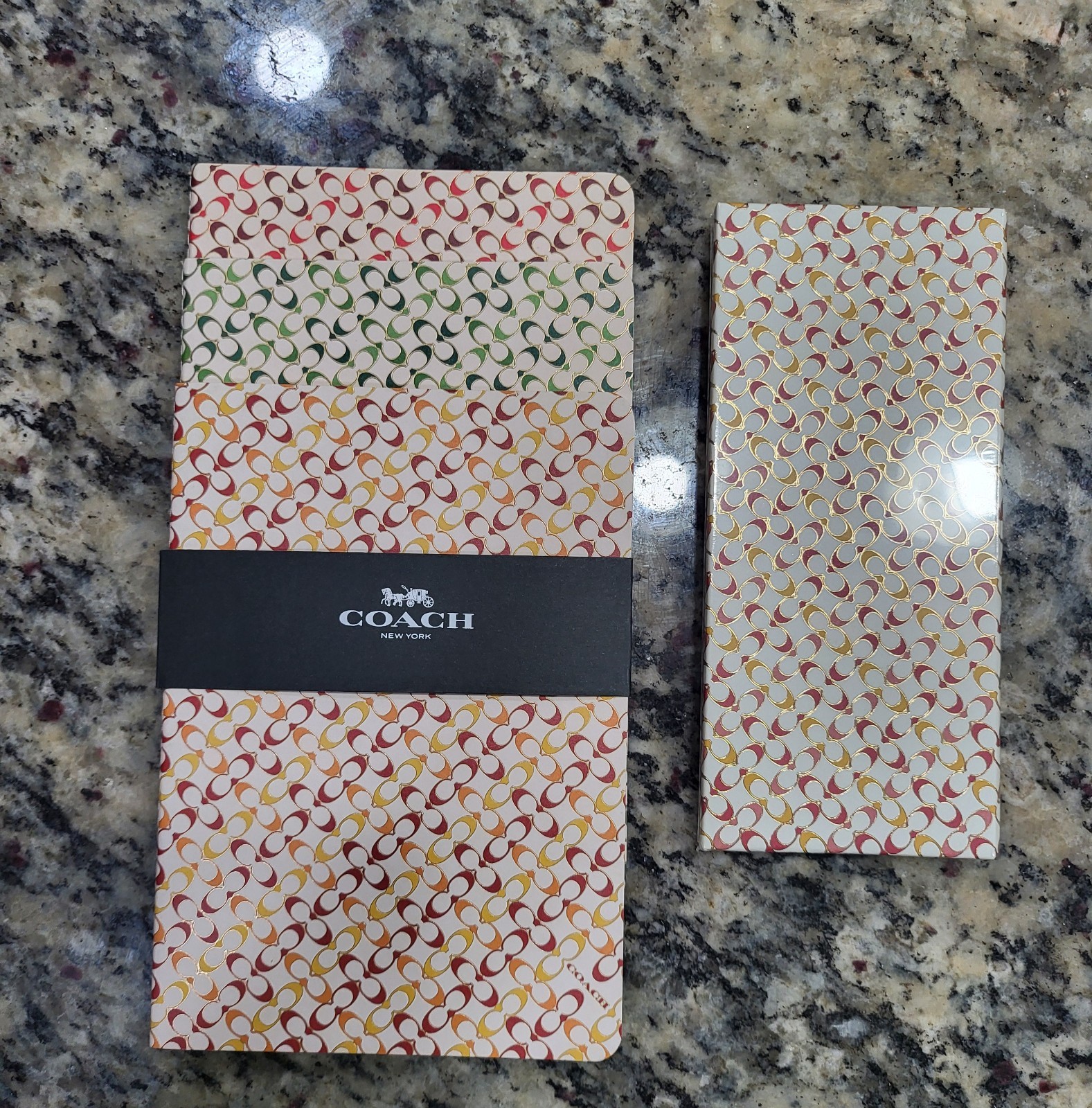 Coach Signature 3 Notebook Set With 10 different Color pencils & hot lidded cup