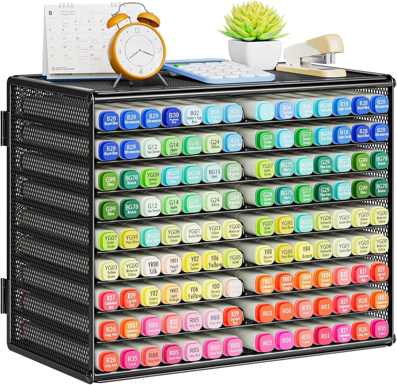 Mesh Marker Organizer, Metal Desktop Storage Rack for 126 Markers, Pens, Pencils
