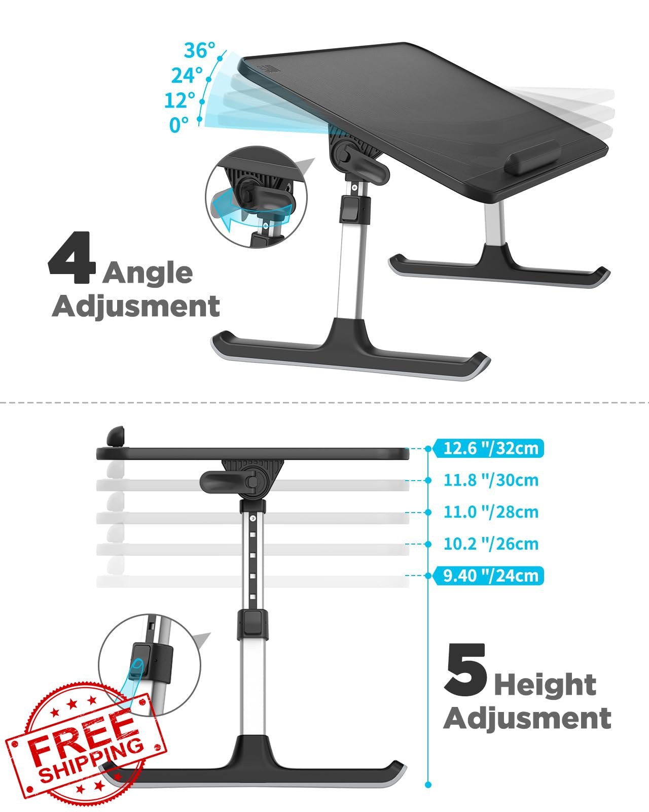SAIJI Black Lap Desk Stand 20.5″x11.8″ Reading