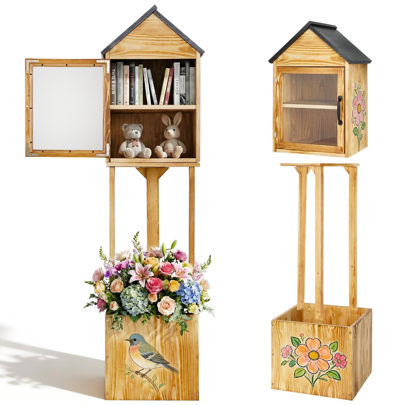 Little Library Box Outdoor with Floral Fence