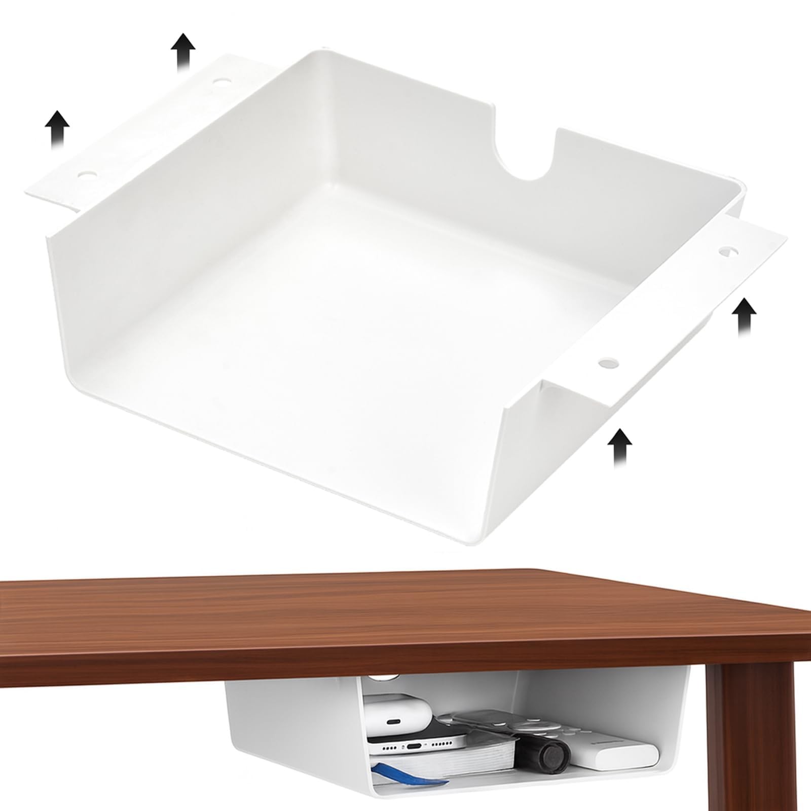 2 PCS Under Desk Hanging Shelf Drawer Organizer Plastic Hidden Storage White