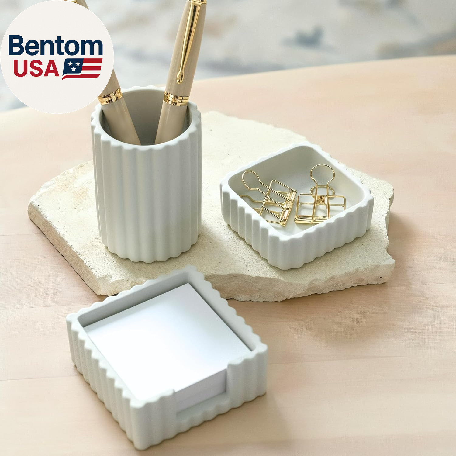 Modern Aesthetic Desk Accessories Set of 3 – Stylish Concrete Organizers for Pen