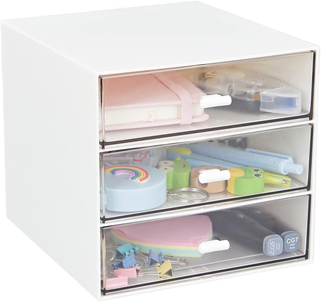 Compact Clear Plastic Desk Organizer with 3 Drawers – Tidy Your Workspace Today!