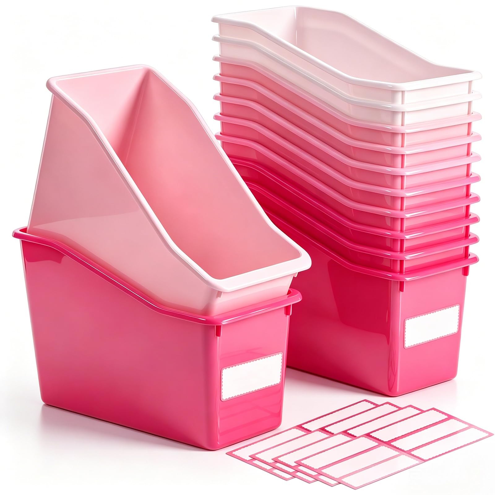12 Pcs Book Bin for Classroom with Labels Stackable Plastic Organizing Bins 1…