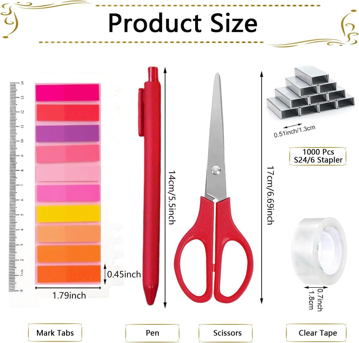 Office Supplies,Red Desk Accessories,Stapler and Tape Dispenser Set with Stapler