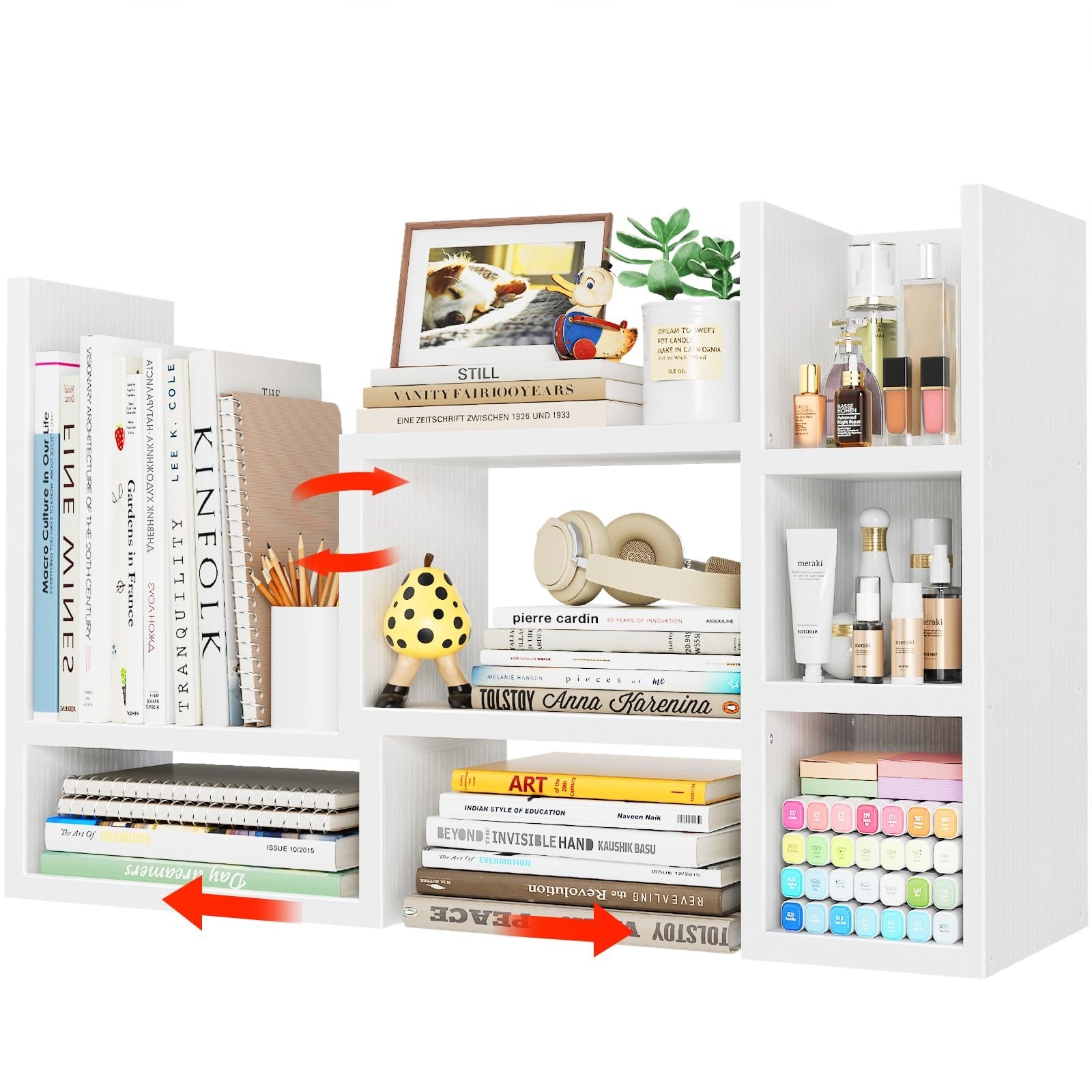 White Desktop Organizer Shelves – Office Desk Storage, Corner Bookshelf, Tableto