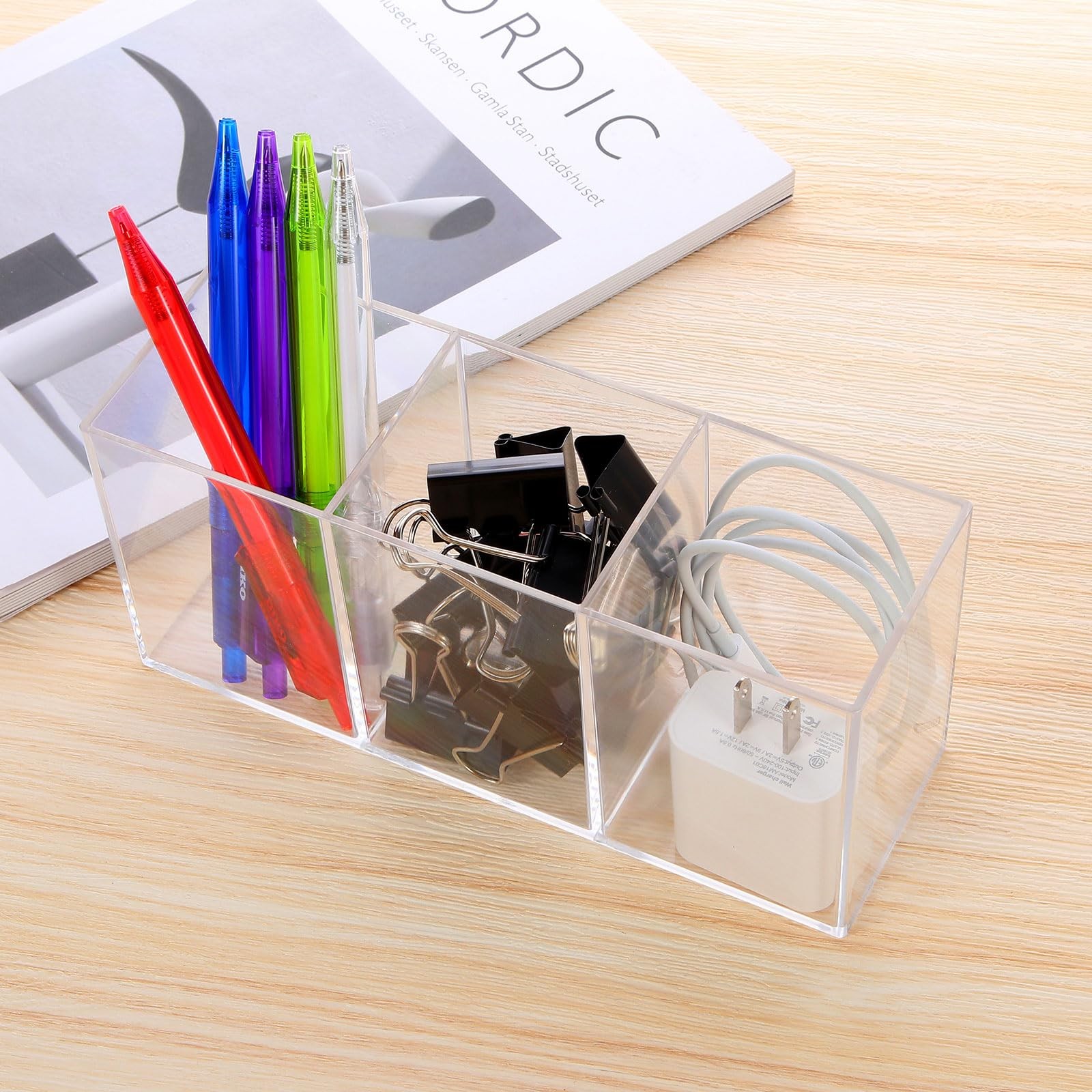 Clear Acrylic Silverware & Pen Organizer Caddy, Transparent Plastic Silverwar…