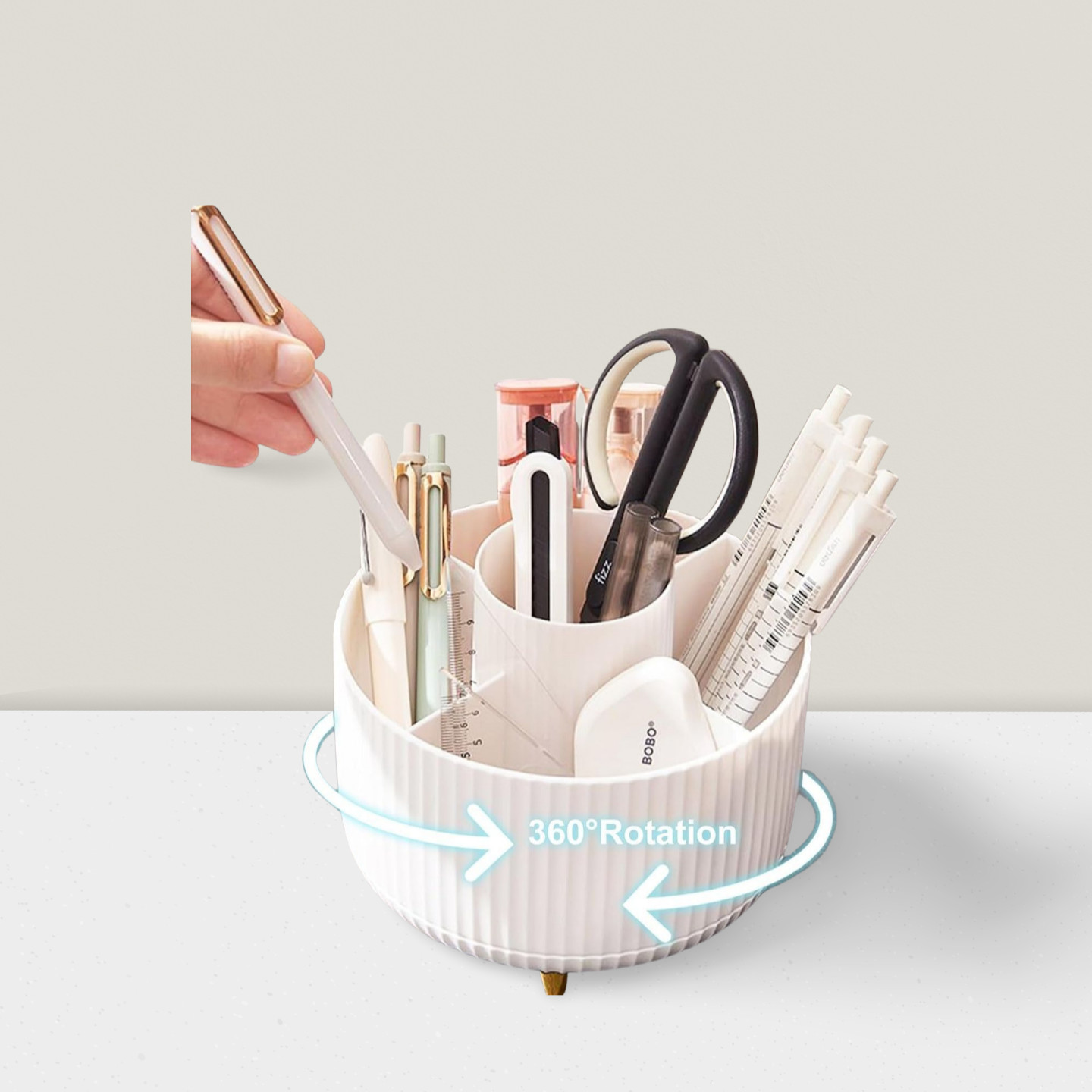 Pencil Holder 5 Slots 360° Rotating Desk Organizer for Office School Home White